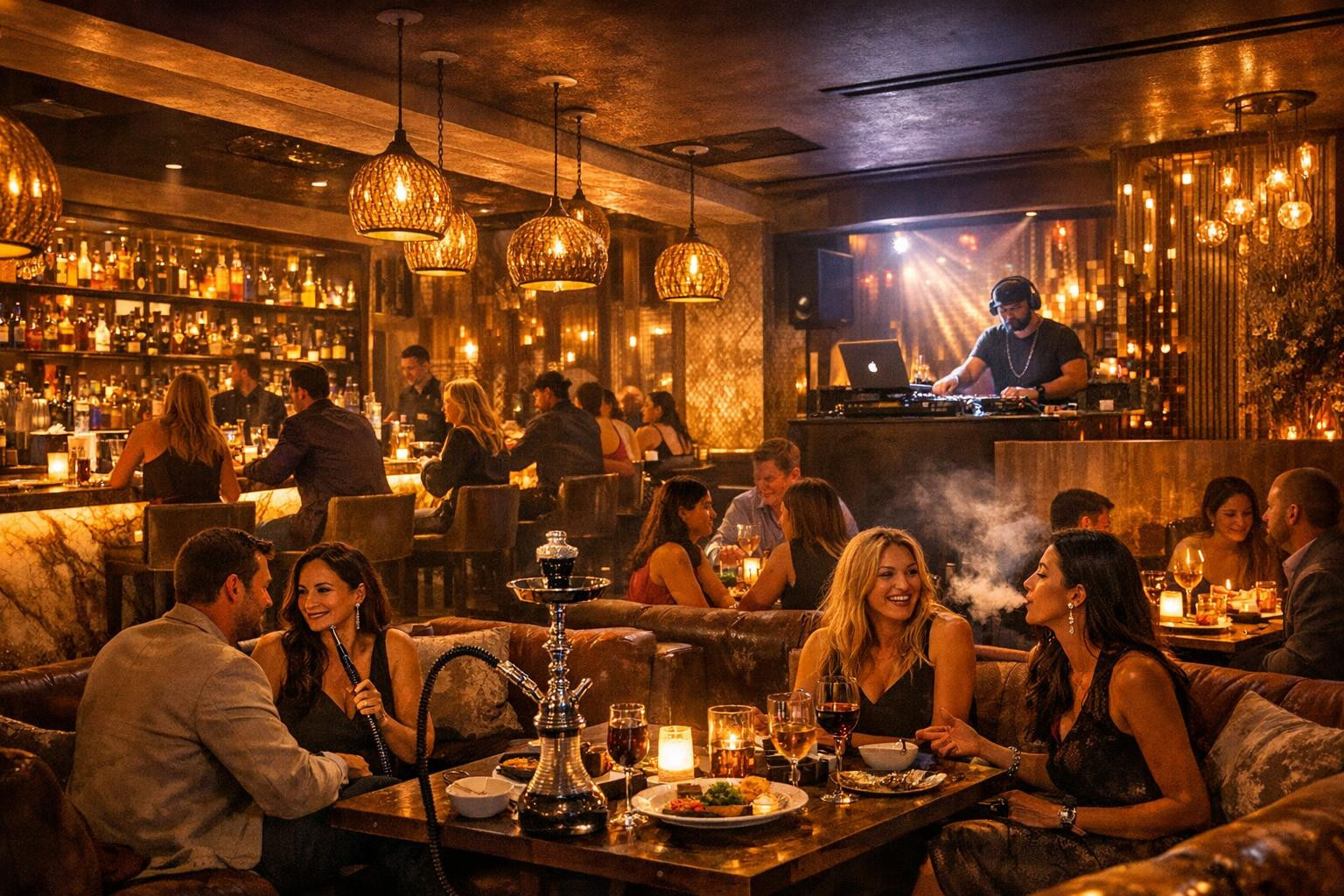 Interesting, stylish and carefully curated evening experience  combines luxurious cocktails, diverse water pipe (shisha) options and live DJ performances to cre