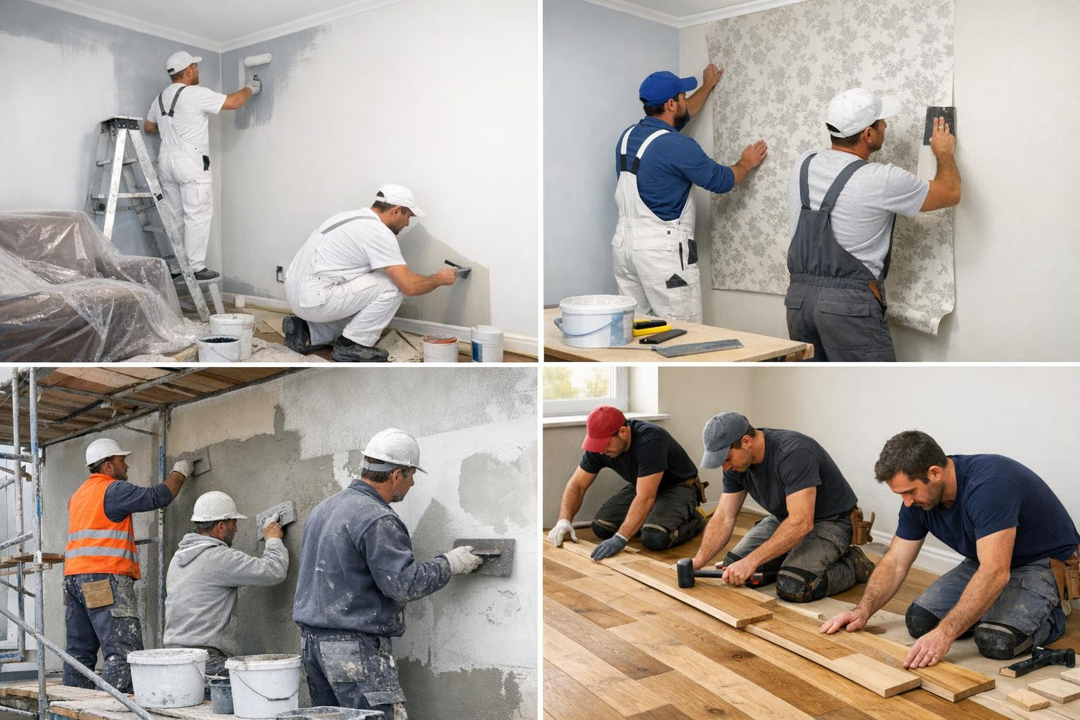 Full finishing solution for indoor and outdoor spaces  combines professional plasterboard installation, accurate plastering, high quality parquet installation a