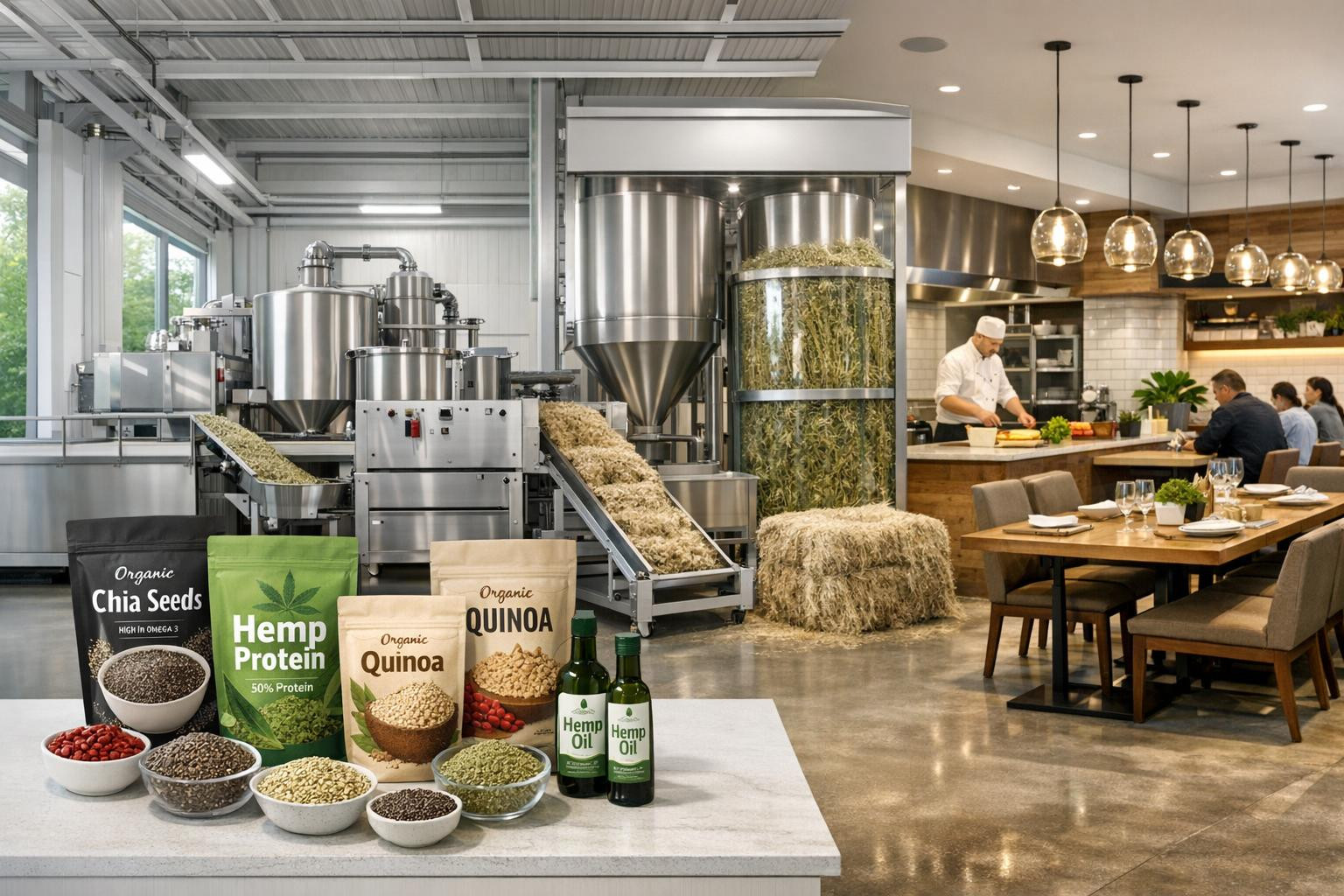 Full solutions for food  combine the processing and packaging of hemp products, superfood wholesale, food processing and restaurant activities as one simple, co