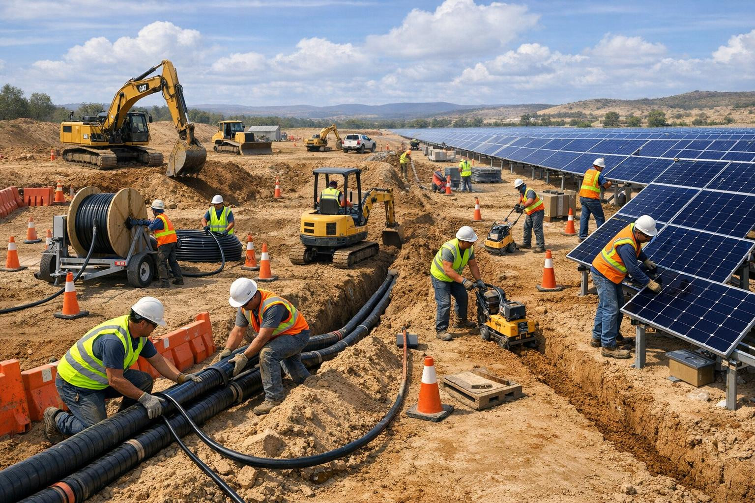 Complete infrastructure - fast, secure and coordinated    < Full solutions for infrastructure development   means the installation of cables and solar parks 