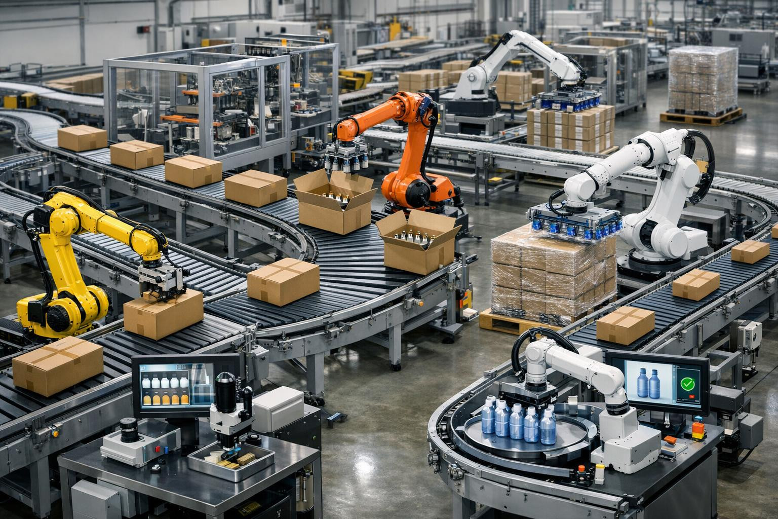 Overview: efficient production flow and long-term reliability     Full production solutions   connect line integration, flexible packaging automation and accura