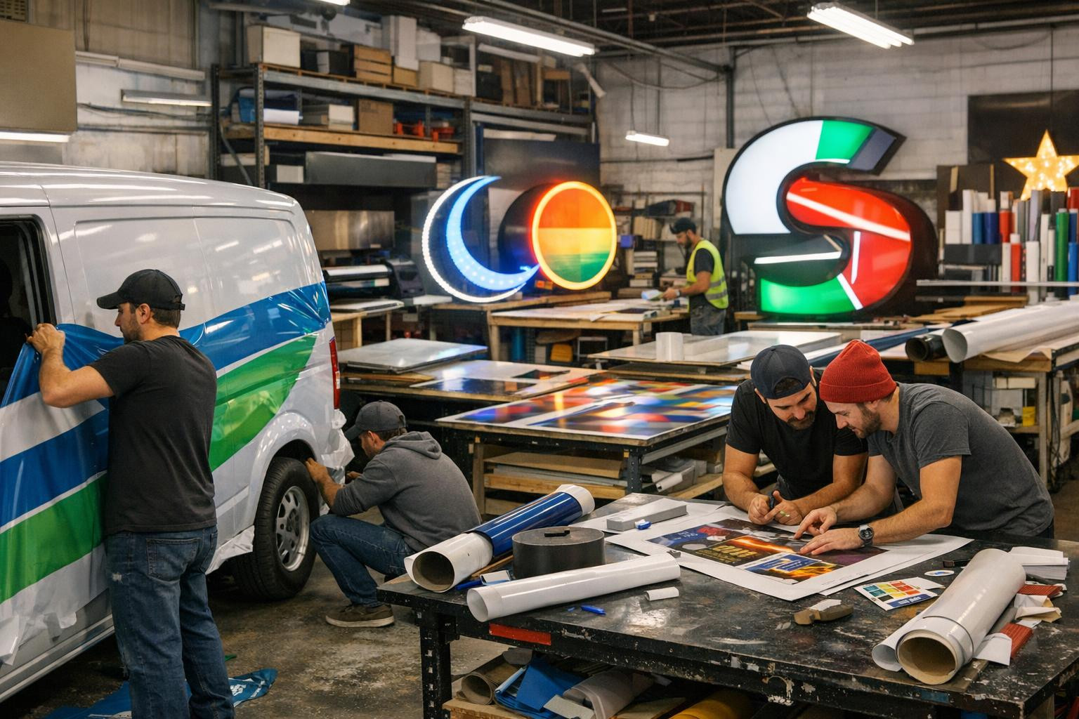 Full solution for advertising: large printing, light boxes and auto stickers   Full design, production and installation  ensures that each advertising campaign 