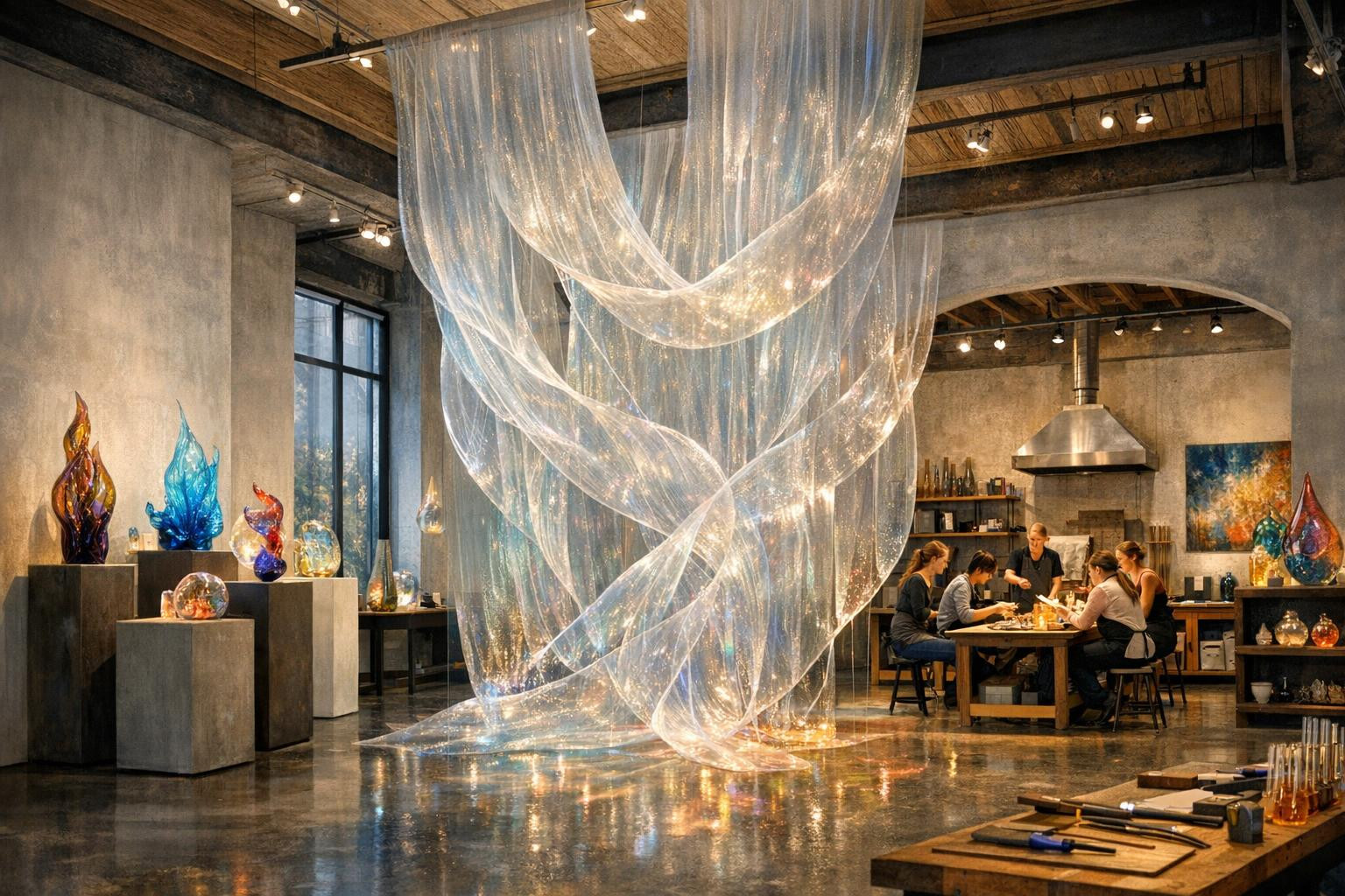 Complete glass art solutions  combine conceptual approach, material research and light management to create spatial experiences that give a lasting impression. 