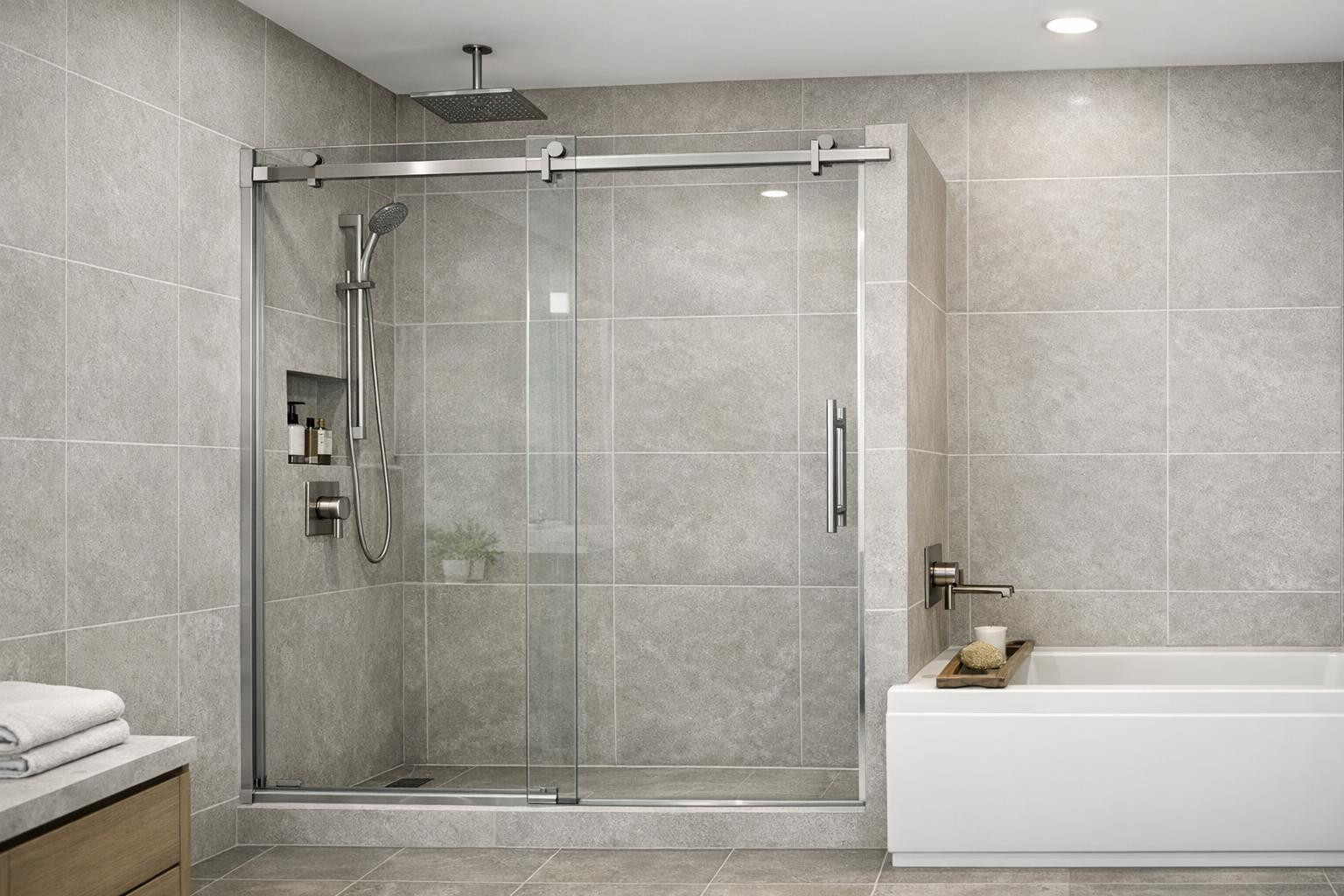 Upgraded glass shower solutions  bring the bathroom with a wide area, clear lines and long-term practicality. The choice is elegant glass wall, sliding doors, b