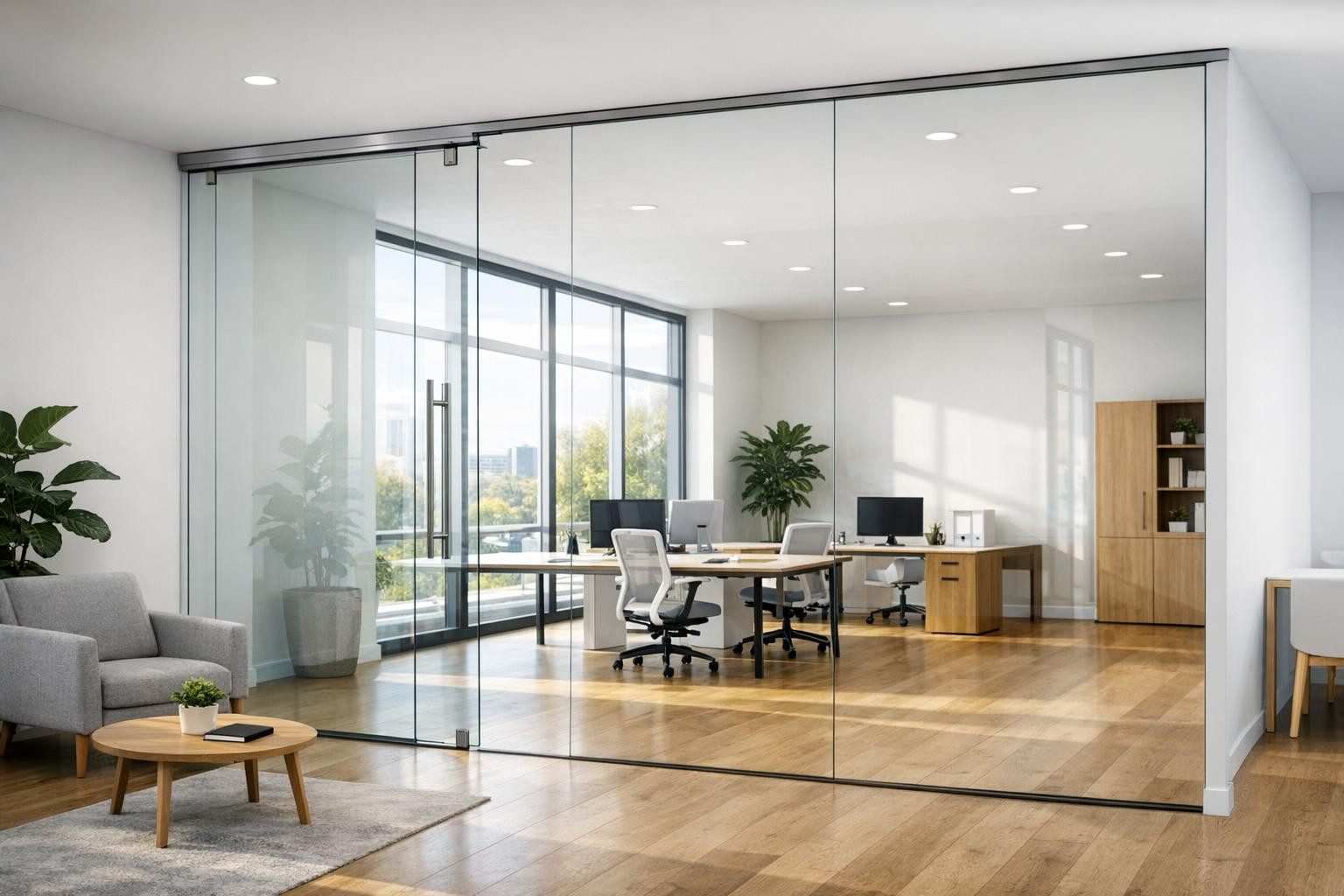 Walls and glass doors: spaciousness, light and functionality in each room   Special order glass walls  and   glass doors  create a transparent, minimalistic spa