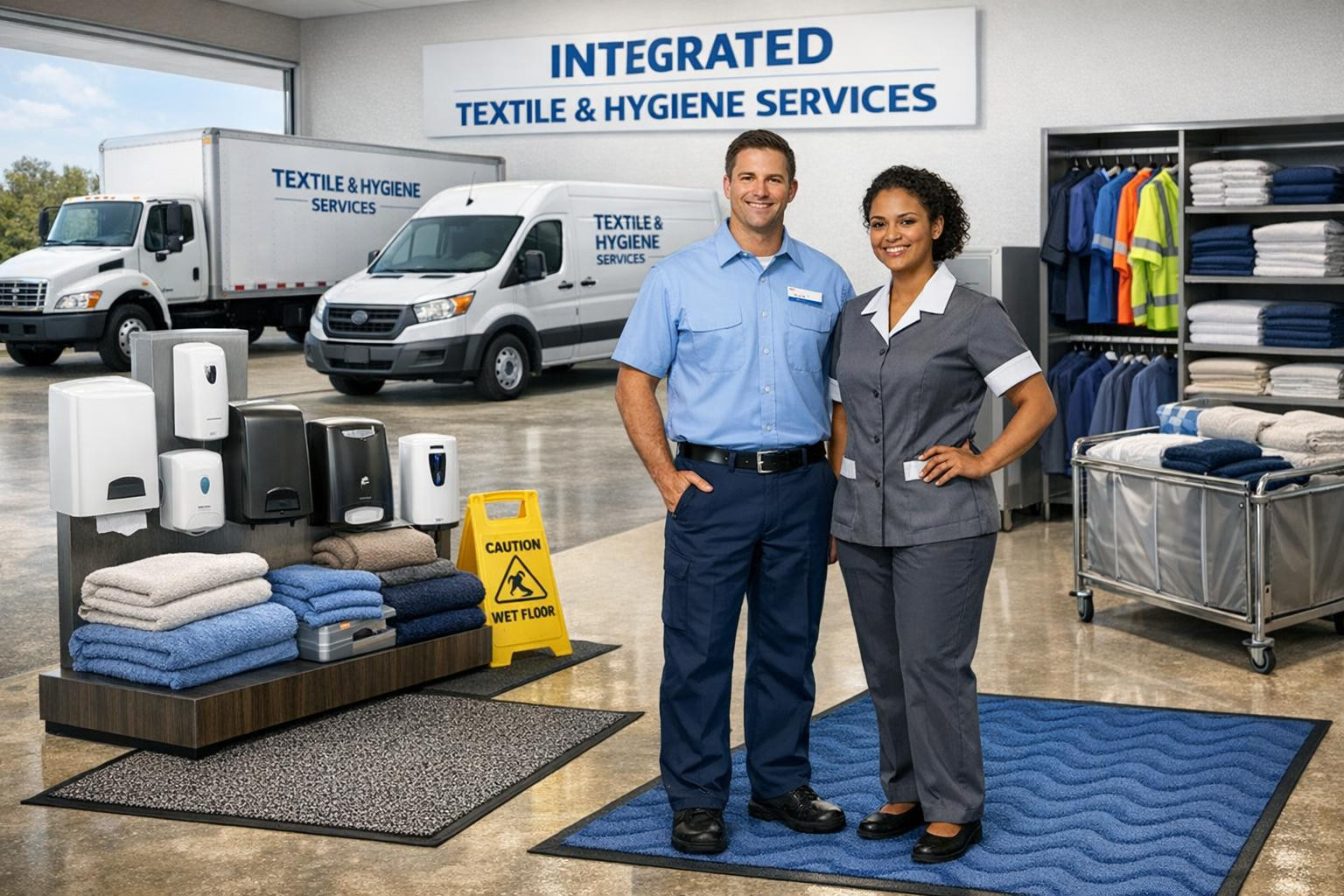 Maintained textile and hygiene solution  combines the rental of tools, the maintenance of toilets and the high level of maintenance of interchangeable carpets i