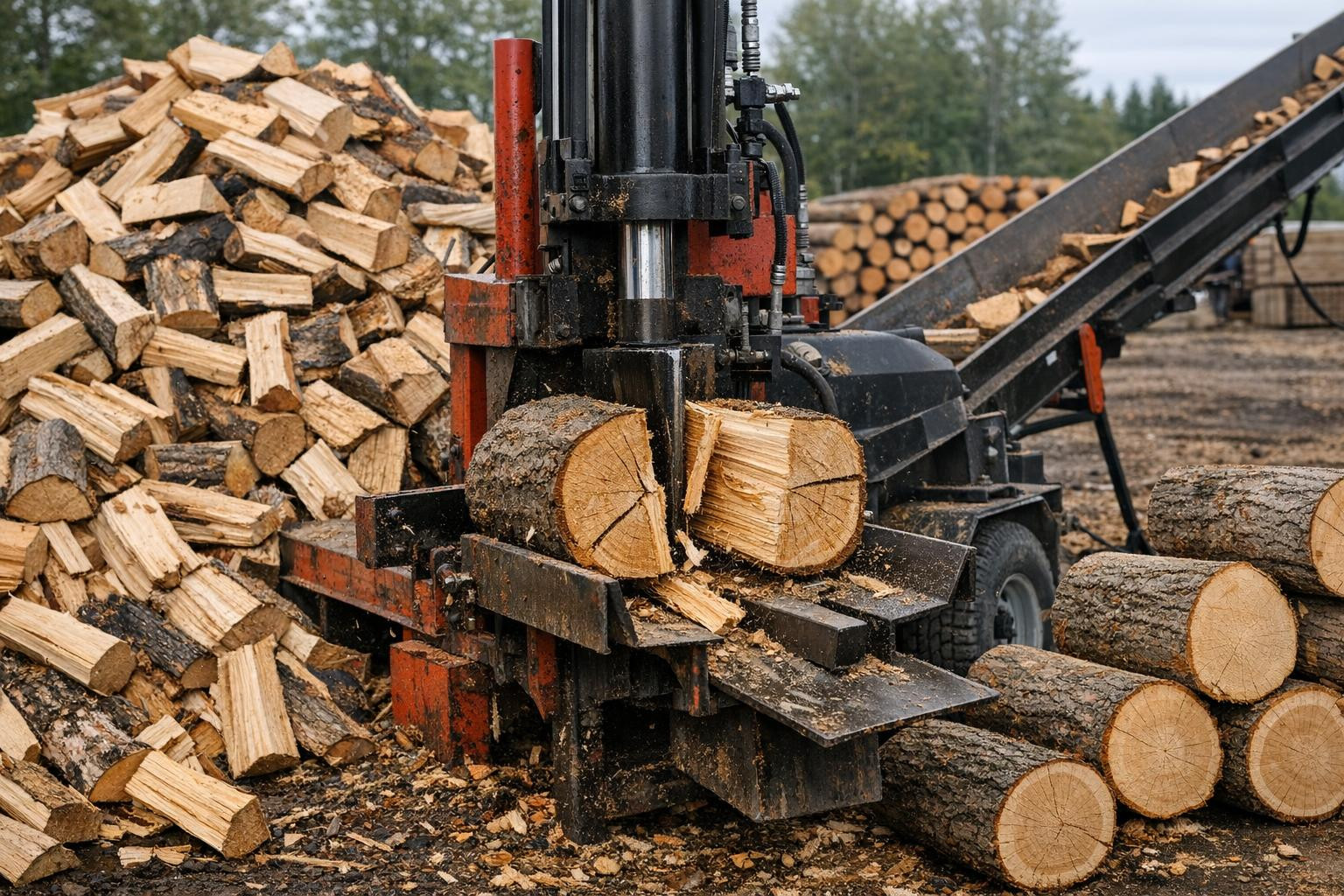 The perfect firewood begins with proper preparation     Professional work and cutting   makes the wood raw material suitable for rapid combustion and easy to ha