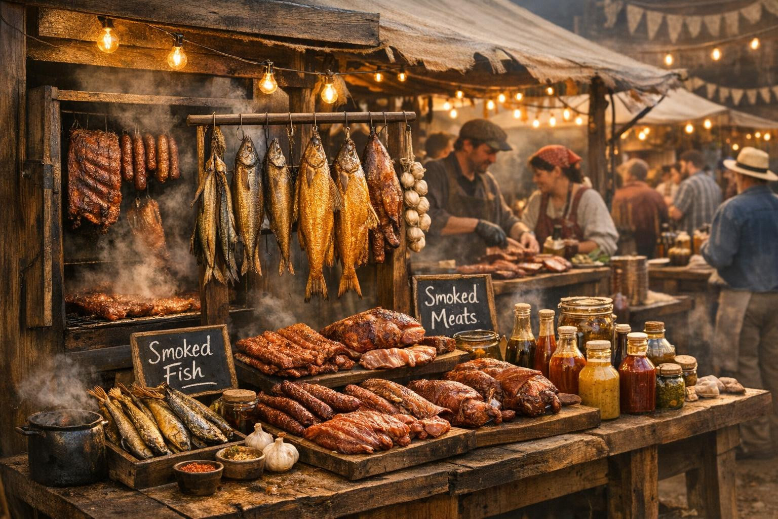 Authentic handmade smoked meat and smoked fish, which speaks of taste     Handicraft  and local origin merge with rich and emotion: smoked fish and meat slowly 