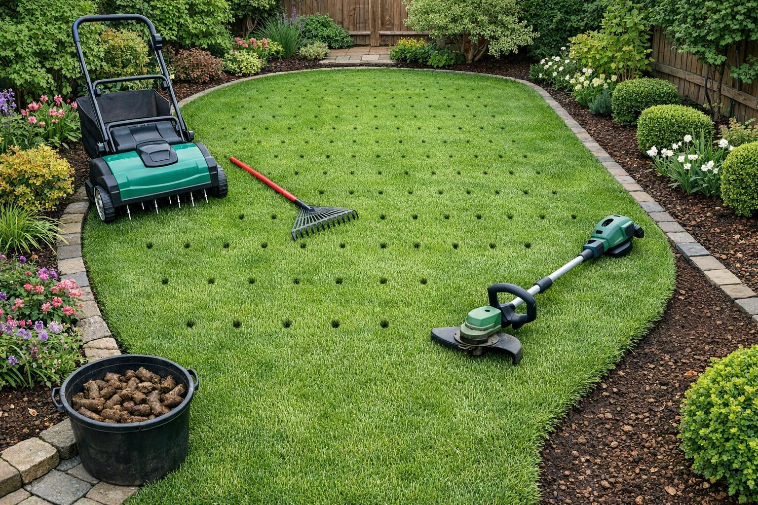 Green, dense and cared lawn creates a representative appearance ...