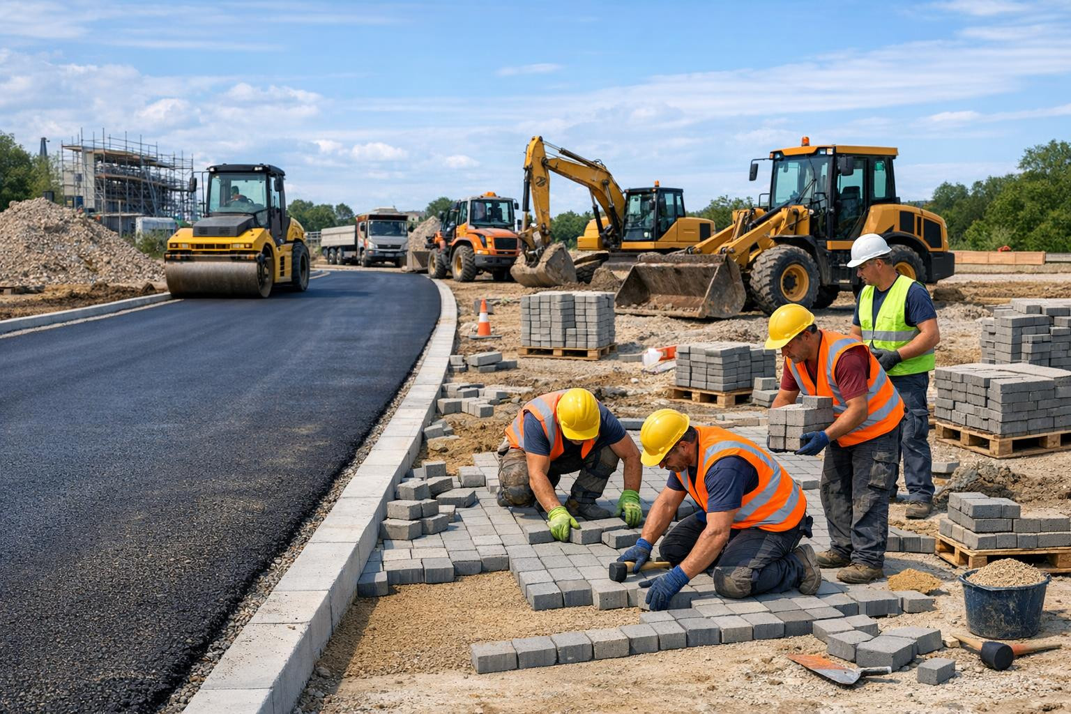 All solutions from road construction to stone paving    < Full solution   from the preparation of the substrate to the installation of the final stone paving