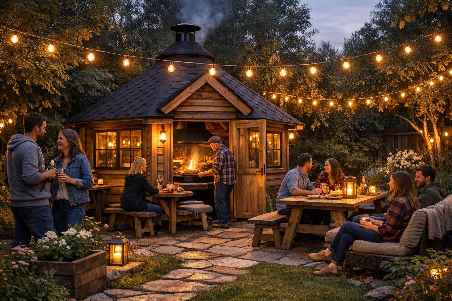 Adapted wood grill houses construction that makes the garden cosy ...