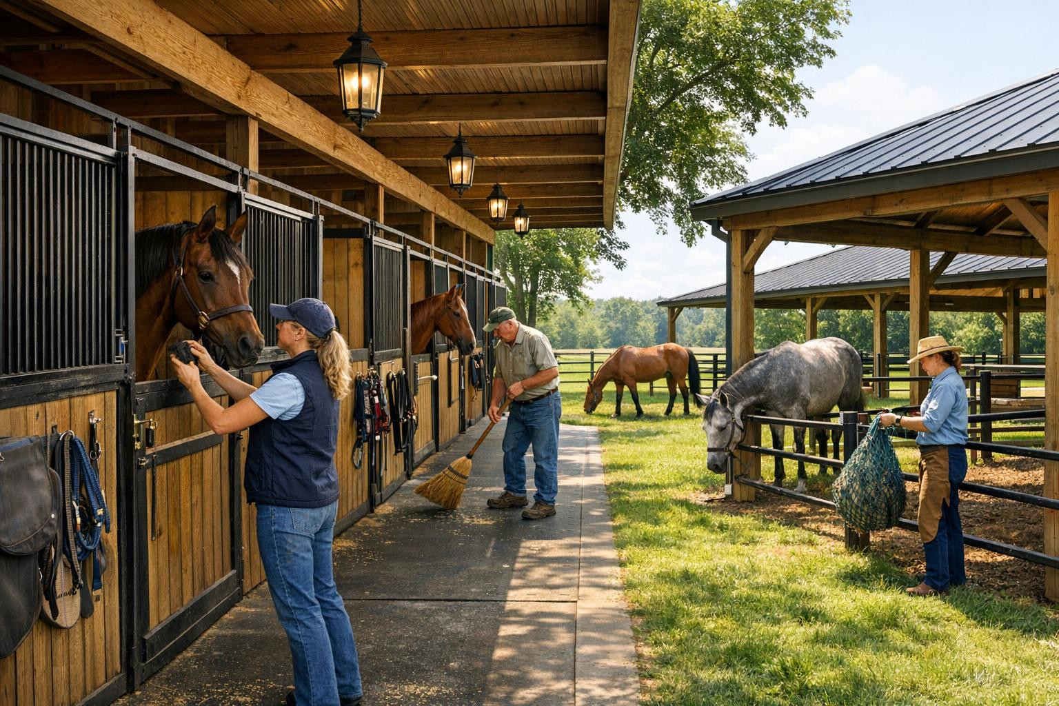 Horsekeeping  combines stocking and free grazing in covered paddocks in order to ensure a safe, stress-free and natural way of life for horses. Suitable for bot