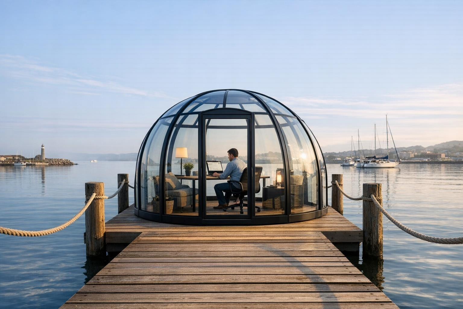 Iglukontor - a quiet room on the Noblessner web     Iglukontor  connects a quiet, iglu‐style private office with an inspiring  separation   to provide an effici