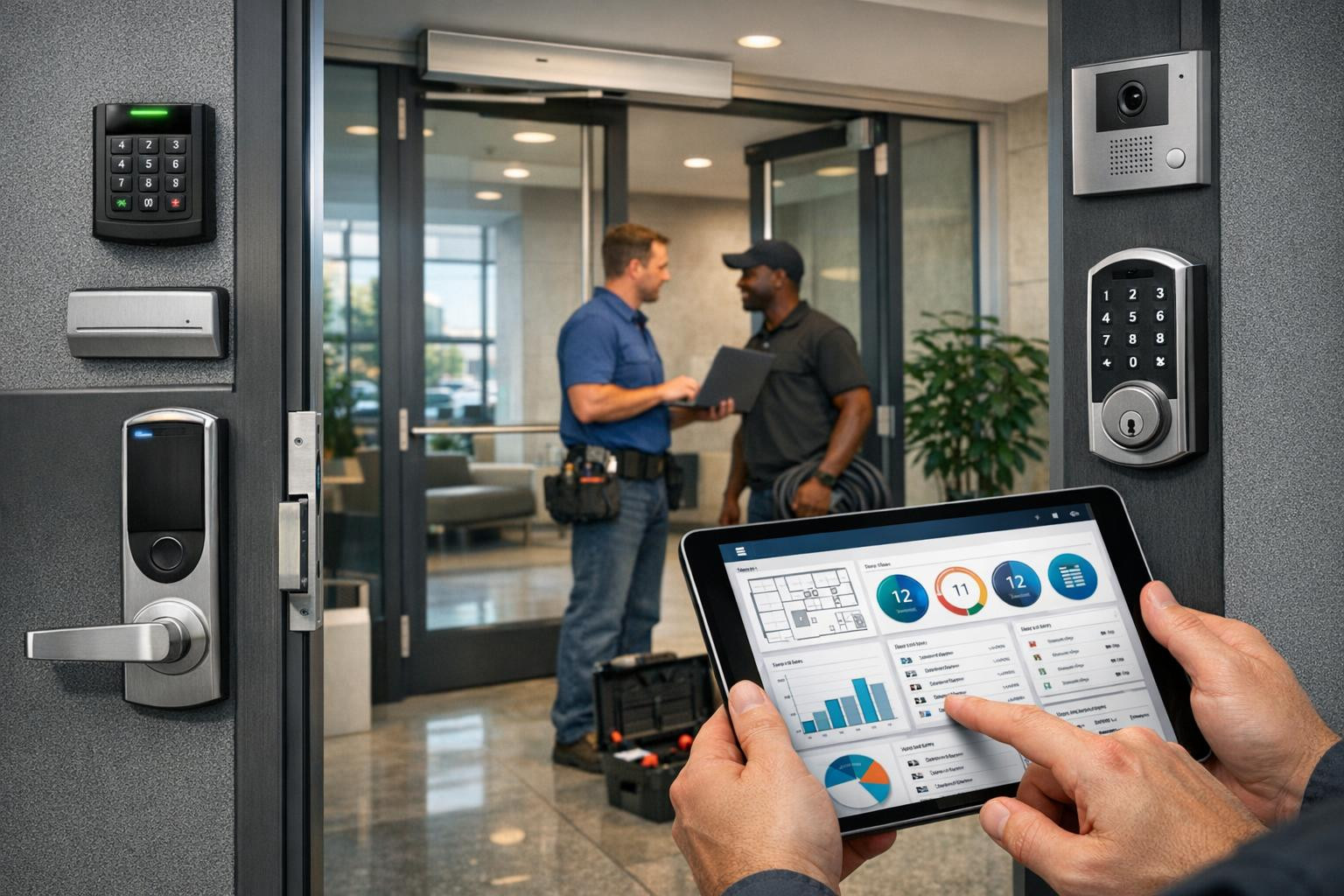 Integrated access: secure cloud access and electronic locks     Integrated access   combines modern   cloud access   administration, certified  electronic locks