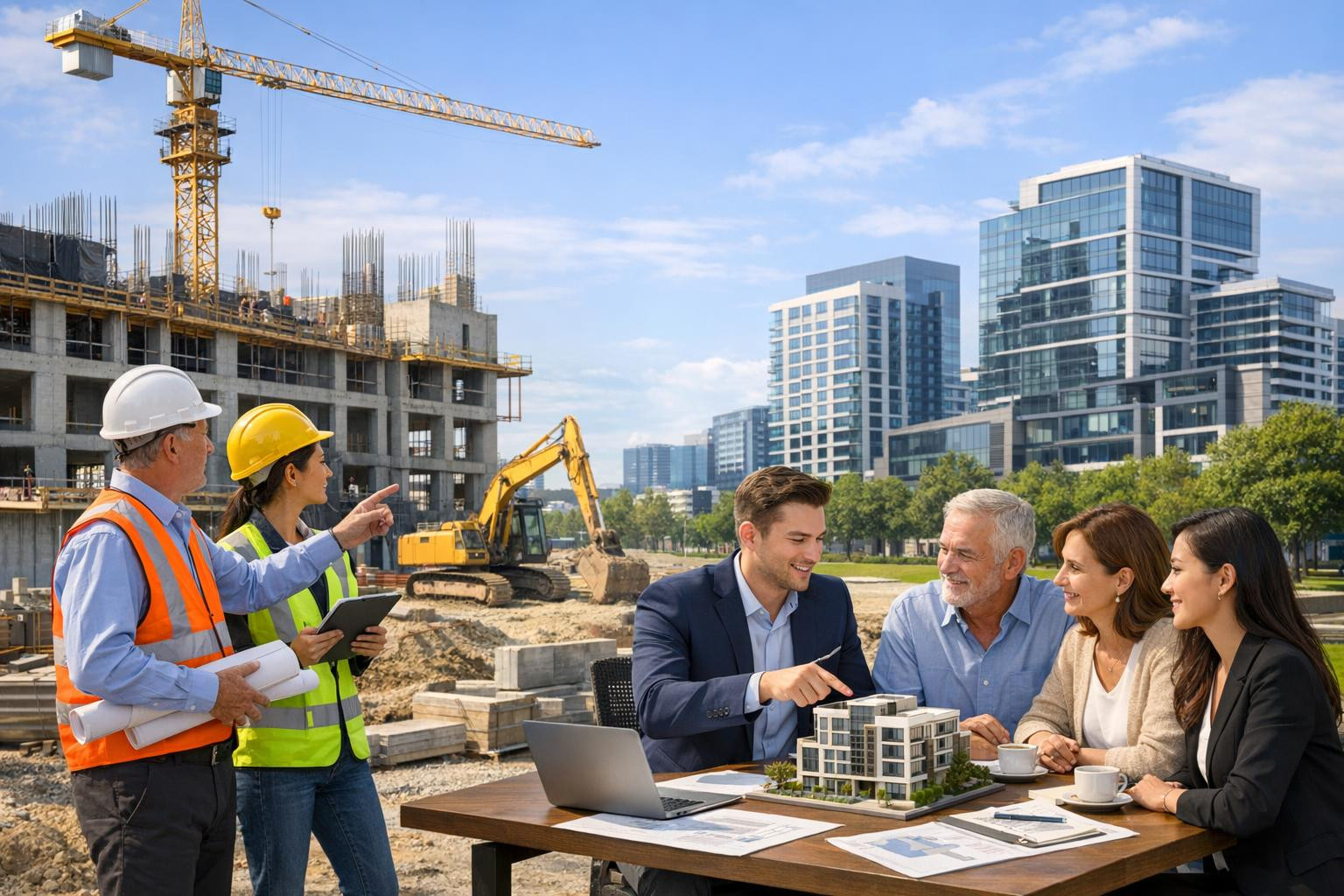 Full solution from construction to administration    < Integrated construction services  connect each stage of the construction project to unified management
