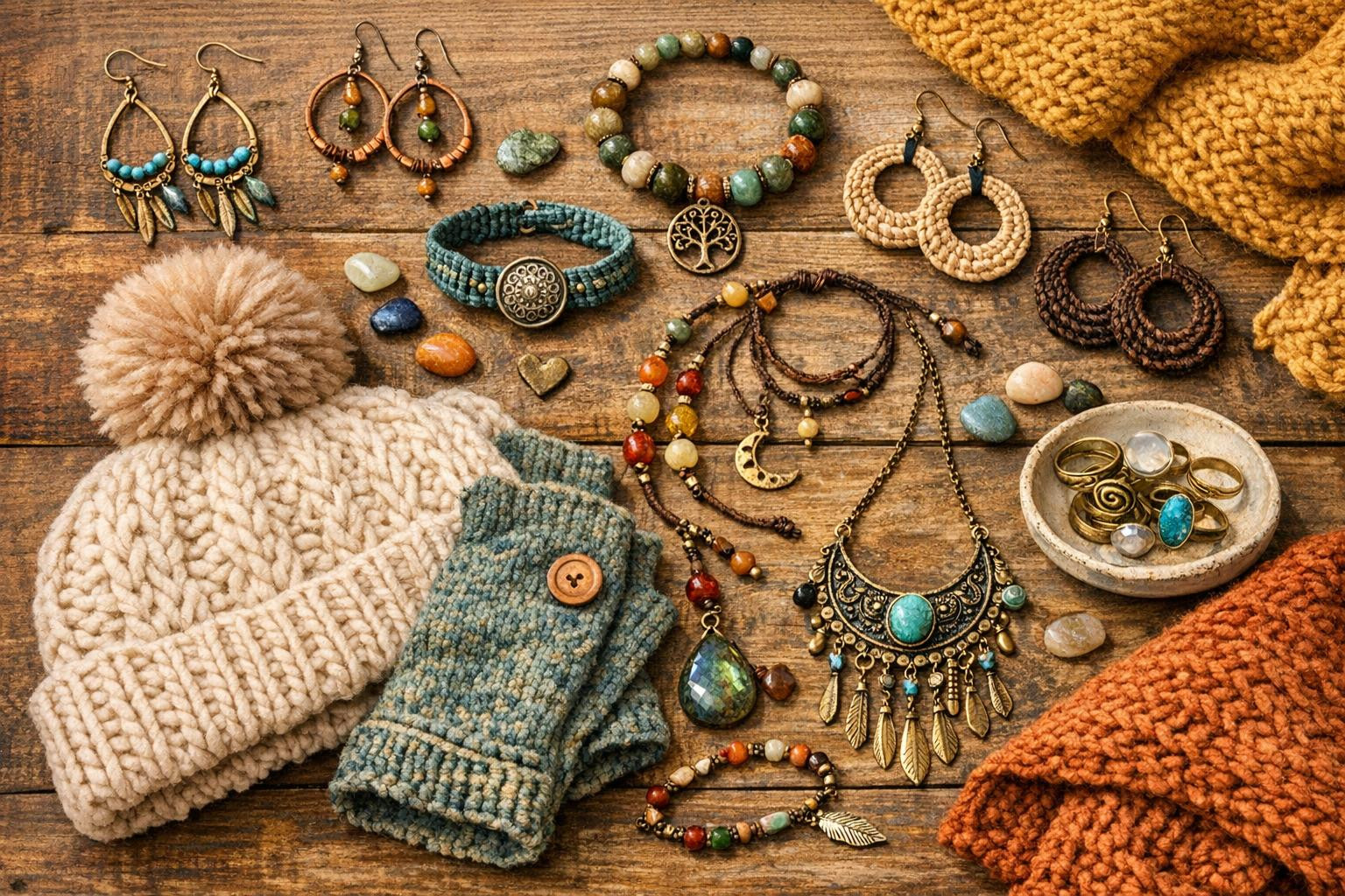 The connection between traditional and modern style   The choice highlights jewelry and knitting made in the form of crafts, using the best materials and based 