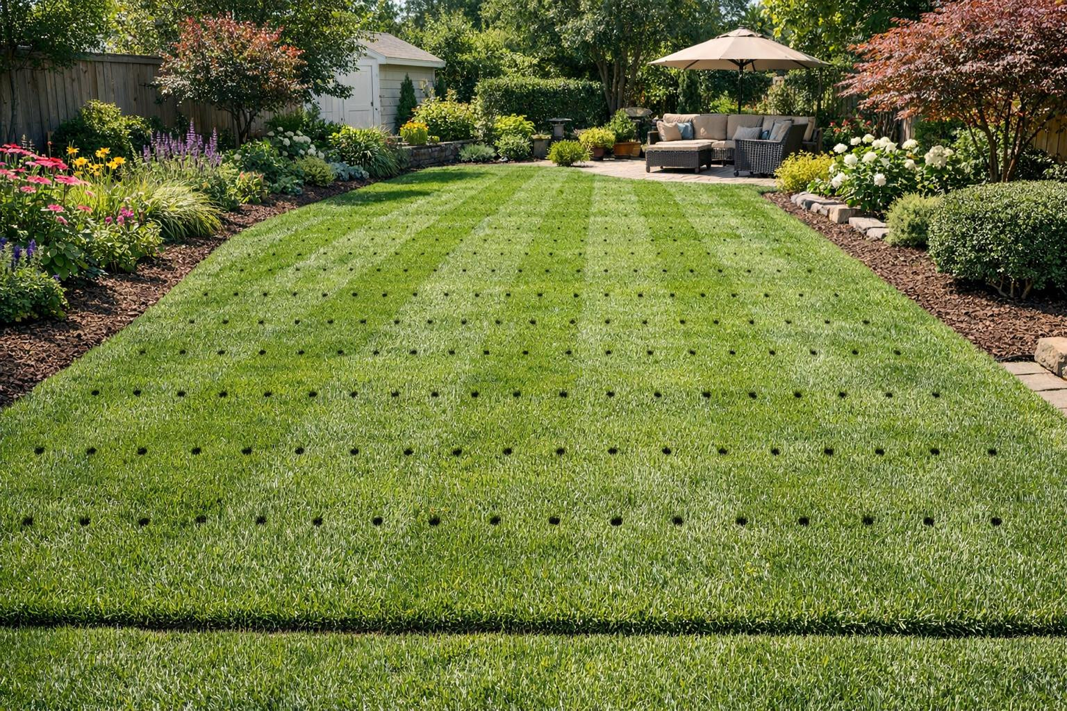 Healthy, smoother and greener lawn  starts with targeted care. Regular lawn mowing, lawn edge cutting, lawn aeration (increasing) and lawn fertilisation ensure 