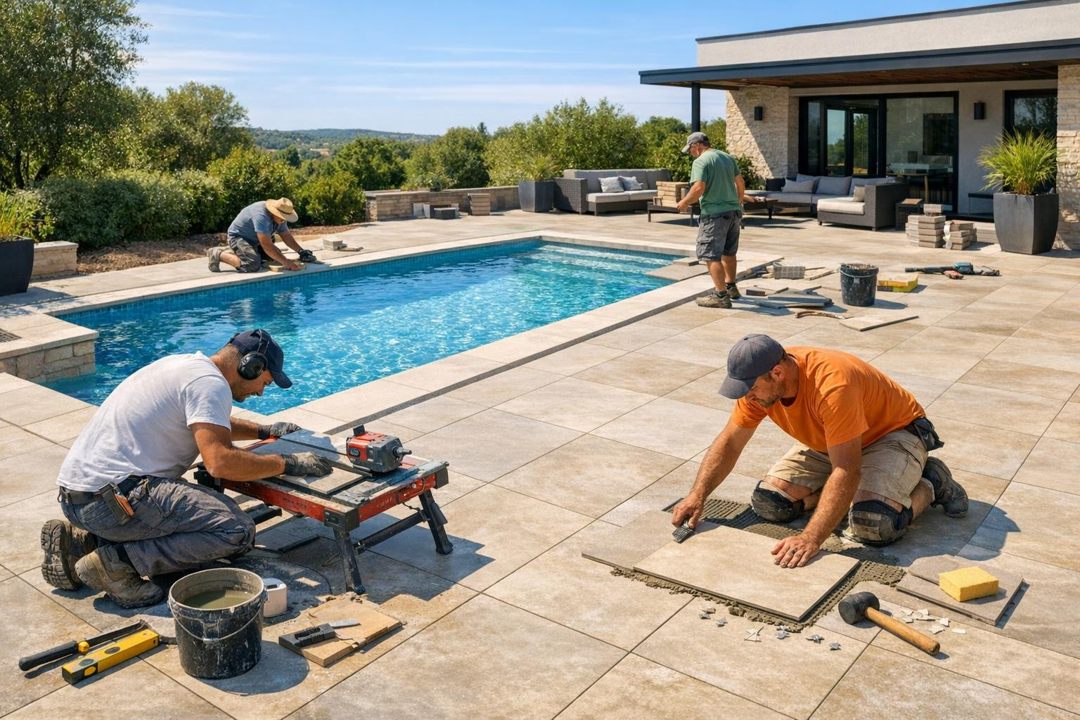 High durability and safety for each outer and pool surface   Professional installation ensures that the area around the pool and the outdoor spaces remain beaut