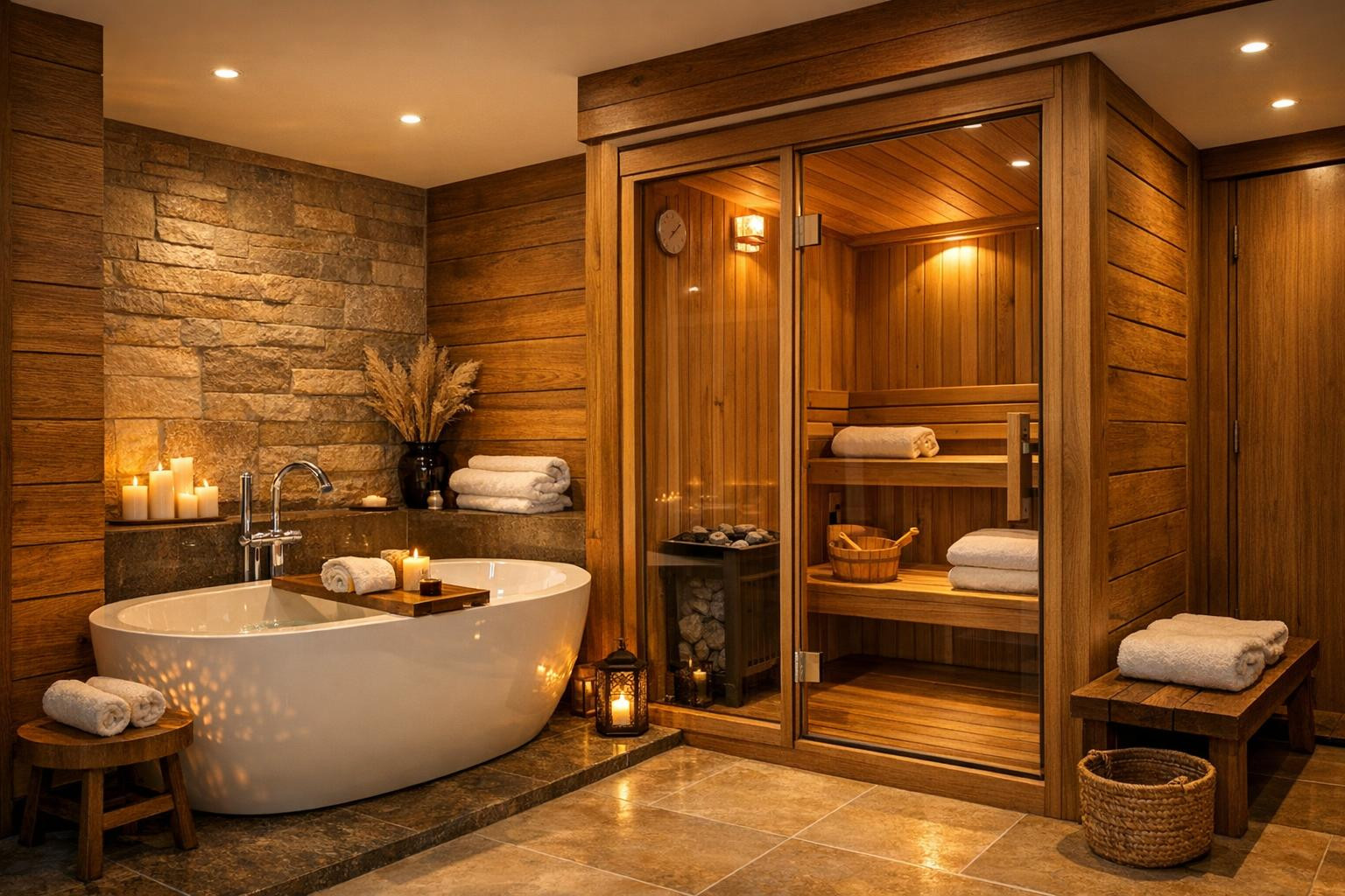 A perfect stop for those looking for real relaxation    < Room with sauna  brings together a private spa experience and comfortable accommodation designed to