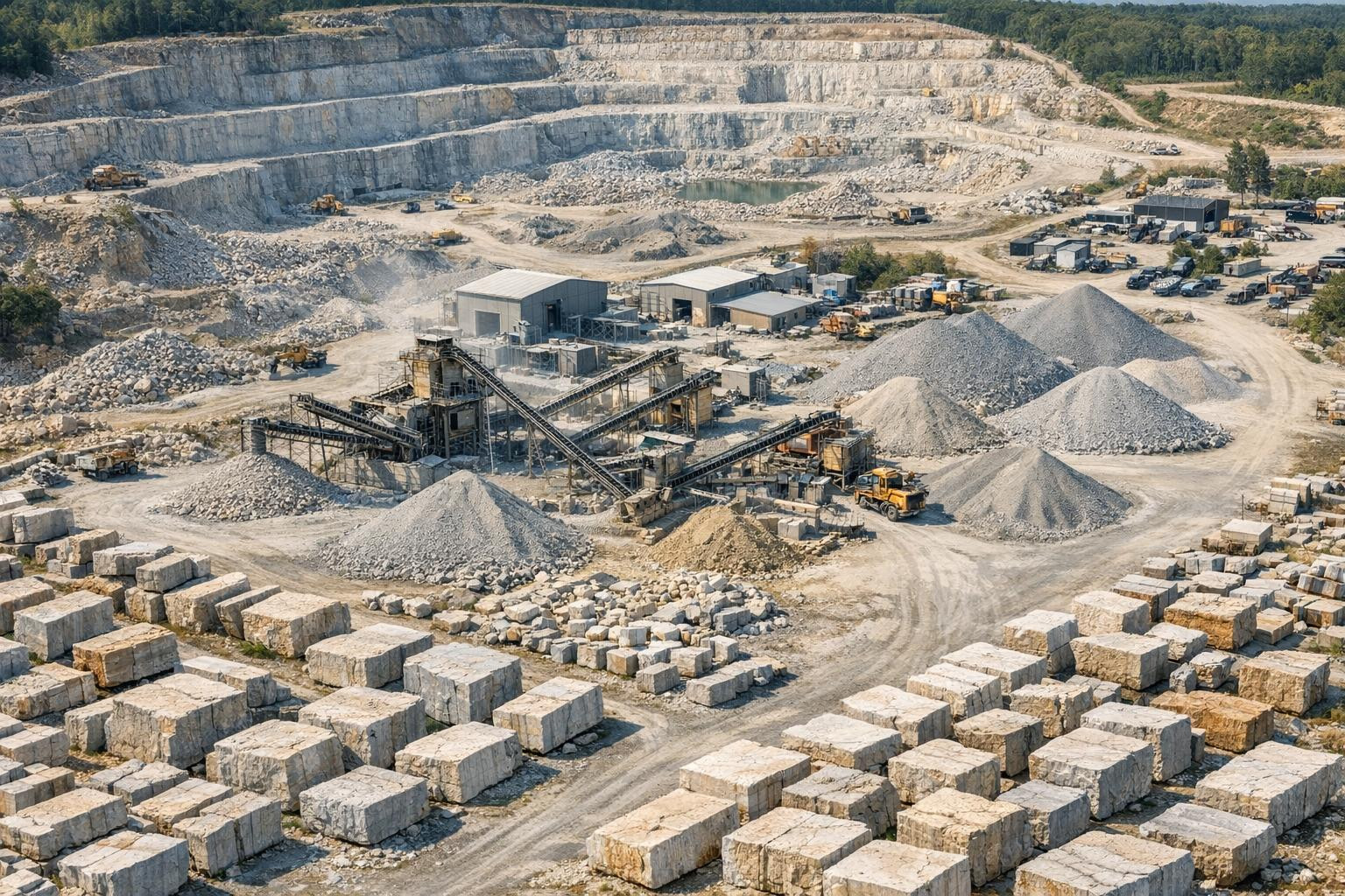 Full value chain from mineral resources to building materials:  from the plant to the supply of high quality raw materials for design and construction. The solu