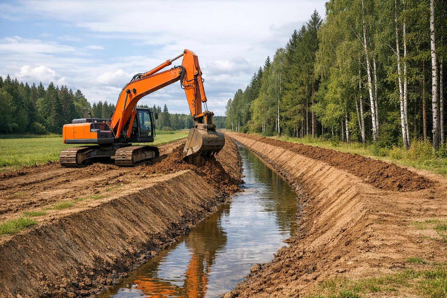 Mining work  and  drenage  are the main steps to ensure land stability, avoid water damage and open up new uses for both private houses, farms and major develop