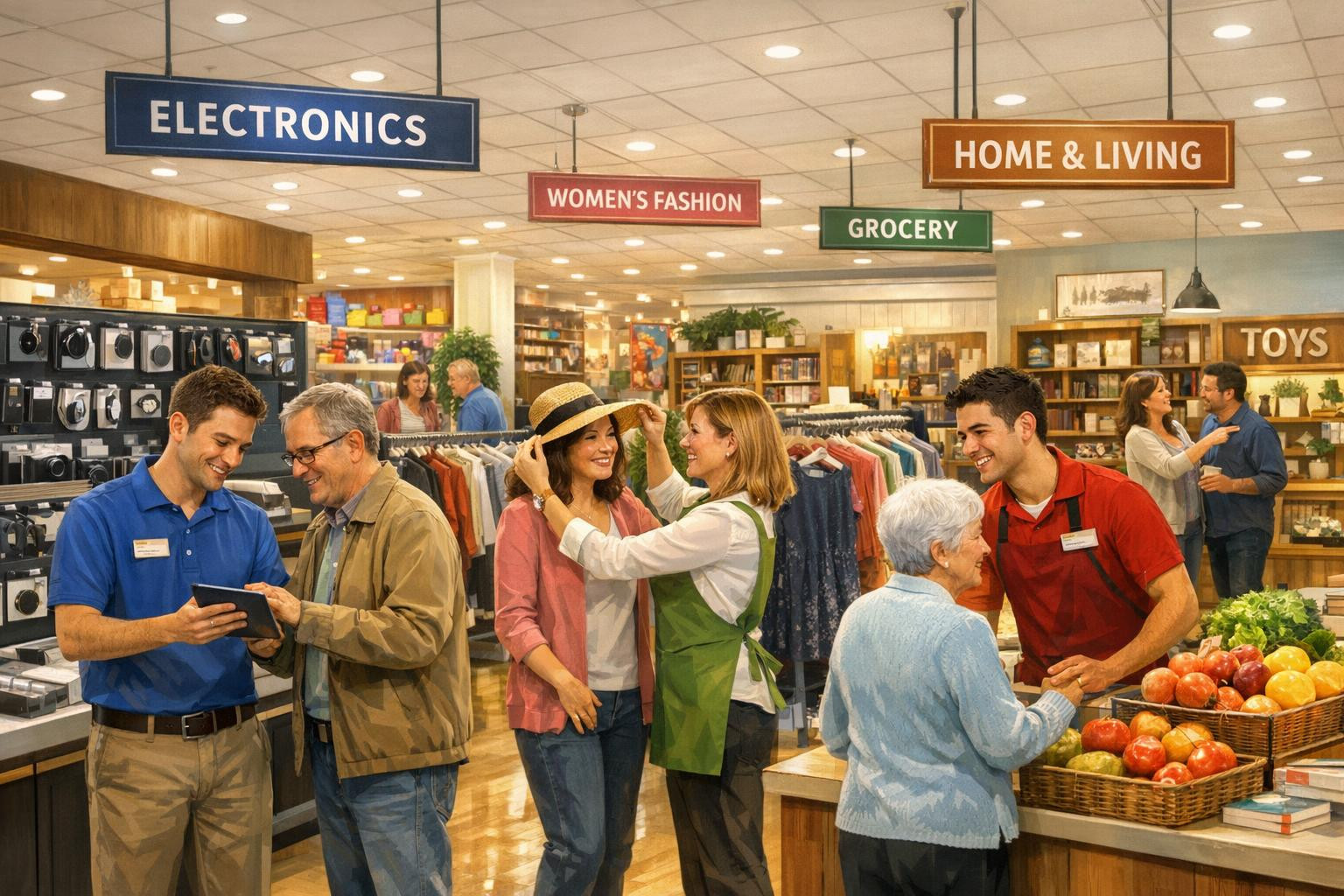 All required in one place: modern retail and additional services   < Multi-divisional department store  combines a wide range of goods and related services i