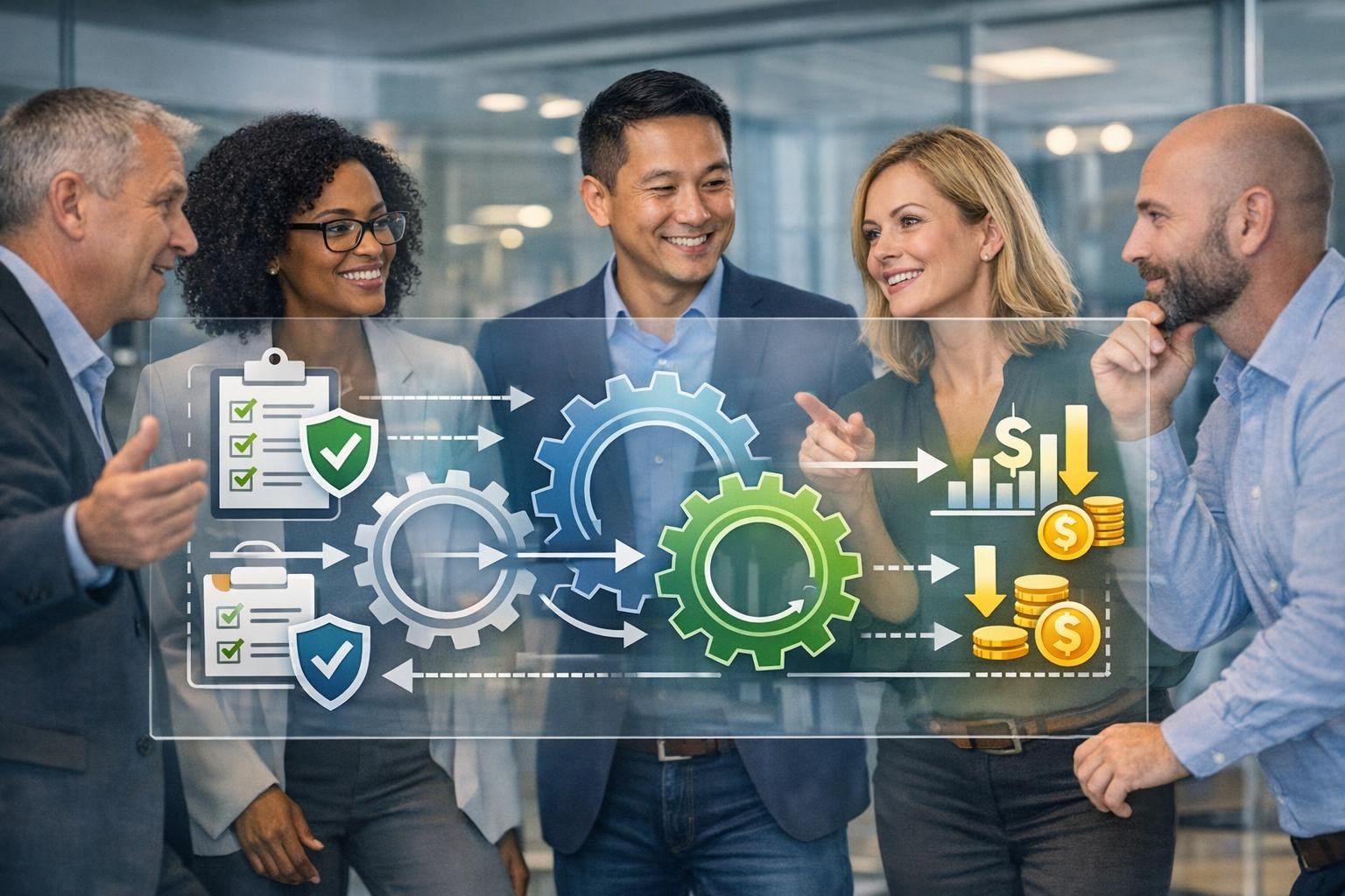 The optimisation of business processes  creates a clear plan to reduce costs, streamline the workflow and ensure compliance. The approach combines strategic thi