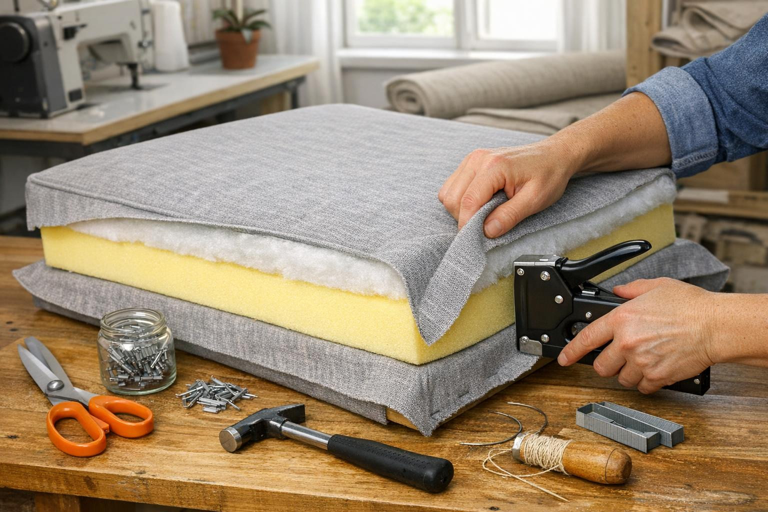 Polstering gives sofas and chairs a new breath: strong stitches, ...