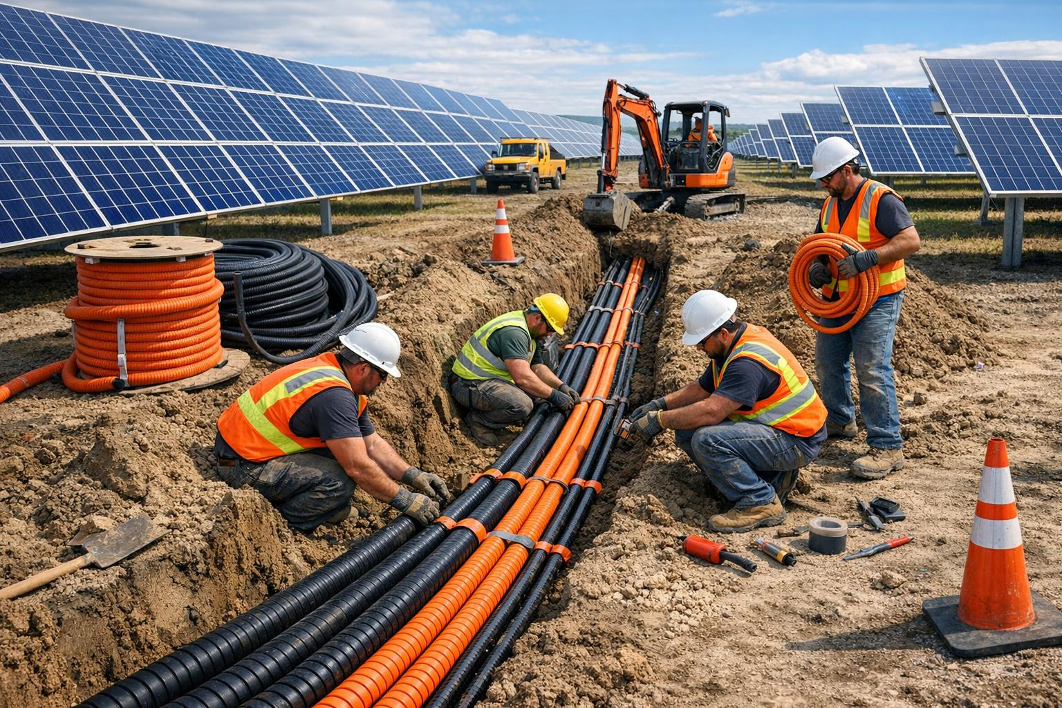 Päikesepargi kaablipaigaldus  tagab lavalt võrgule jõudva energia usaldusväärse, ohutu ja optimeeritud liikumise. Teenus keskendub nii alajaamade, string-invert