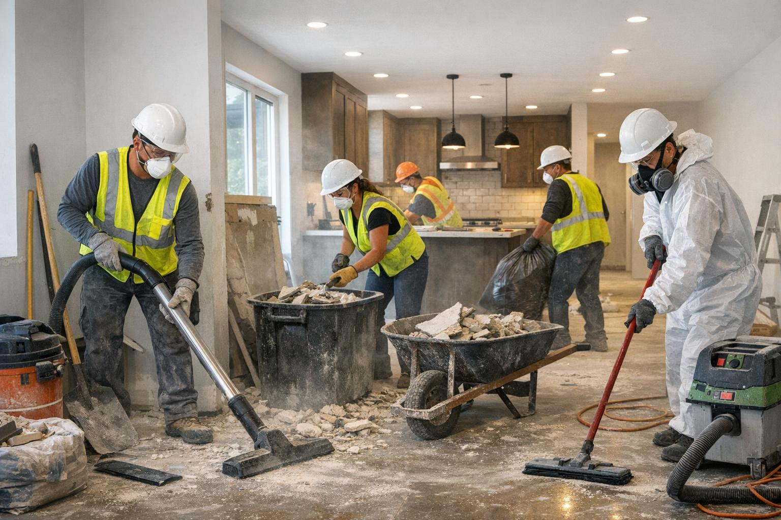 Post-construction cleaning  ensures fast, safe and thorough cleaning of renovated and newly completed rooms so that the buildings are ready for use. A team with