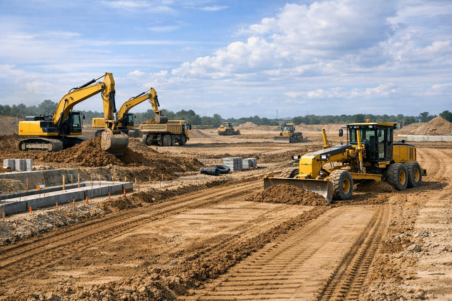 Mining   and  soil works   provide a solid basis for the success of each construction project. Experienced team conducts large-scale digging and levelling works