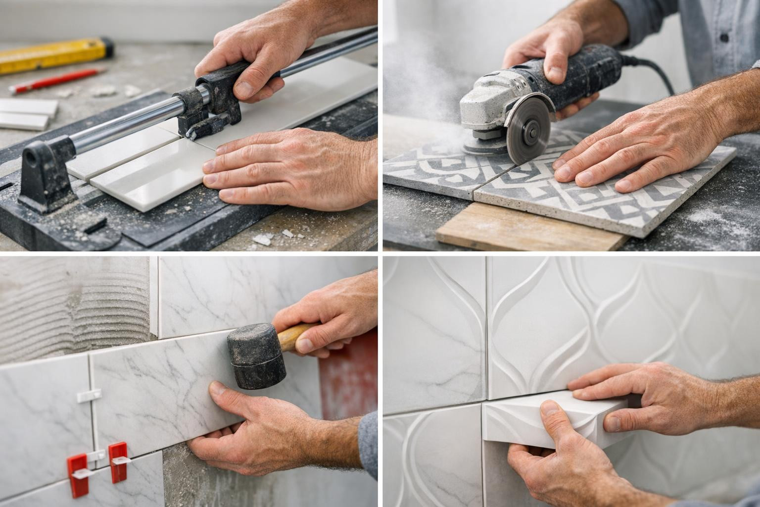 Precise wall and tile work  bring a clear line, durable finishing and stylish finishing of the room. Precise handling of different materials, regular slabs and 