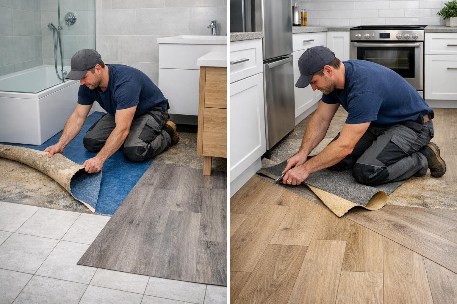 Steady choice for bathrooms and kitchens: installation   of vinyl and PVC floors     Installation   and  PVC floors   offer a solution for those looking for dur