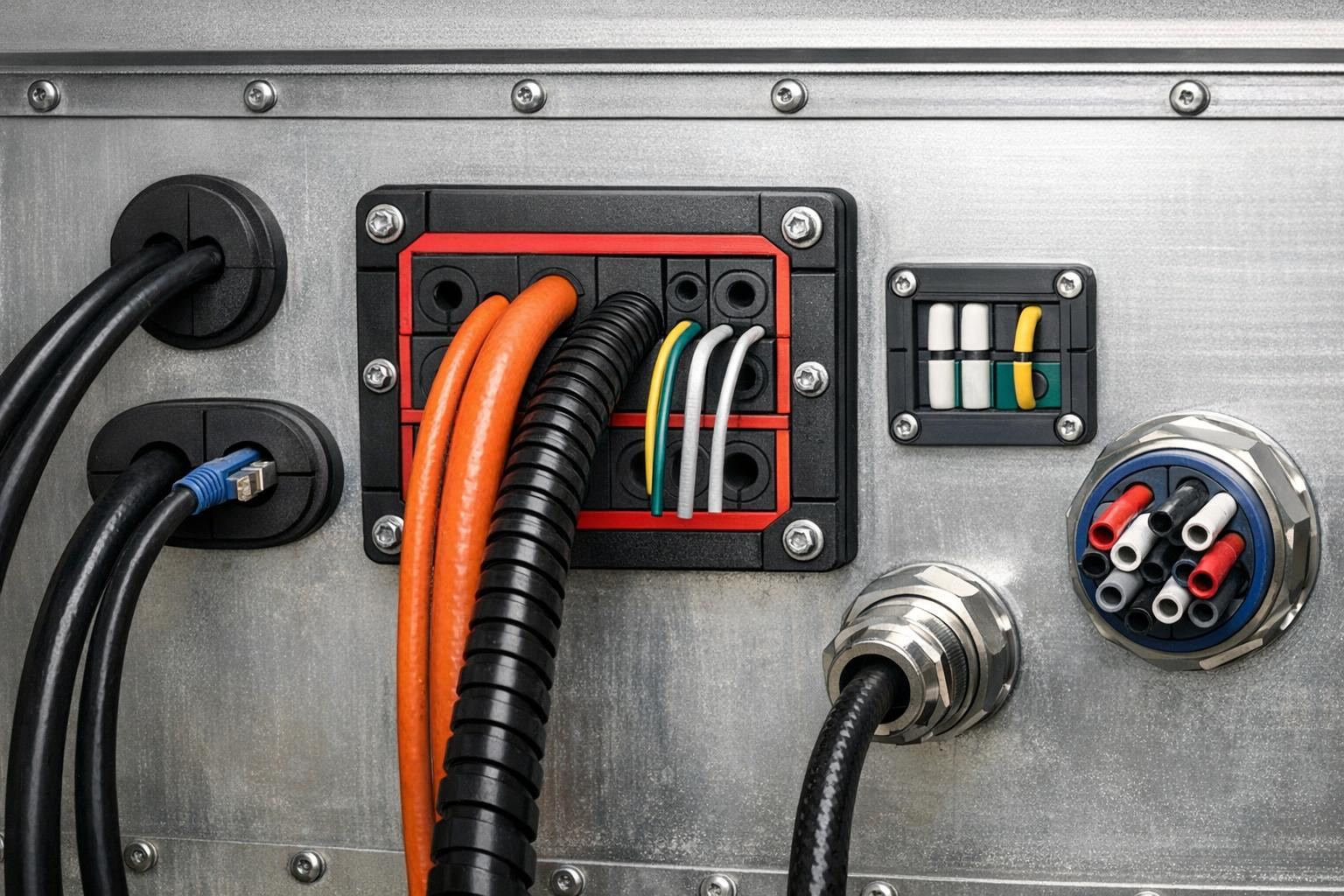 Solutions that keep the wiring secure and running    < Transit solutions  are special components and sealing accessories that ensure the passage of wires and