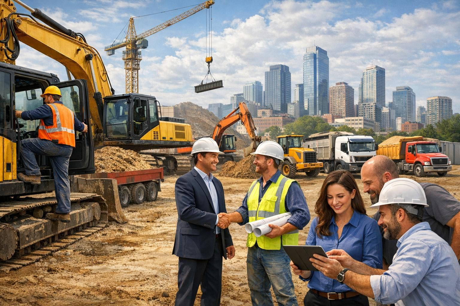 Integrated rental and brokering services combining rental of construction ...