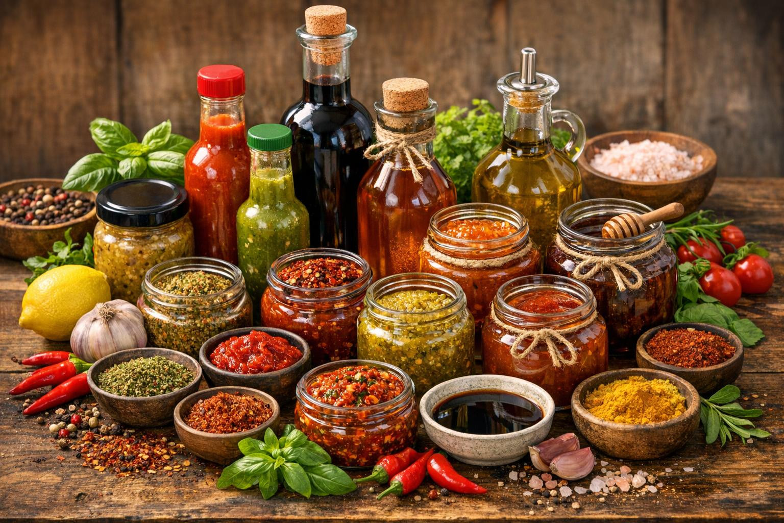 Sauces and spices  give each dish its character and make cooking easy. The wide selection ensures that both a fast home dinner and a festive meal at the restaur