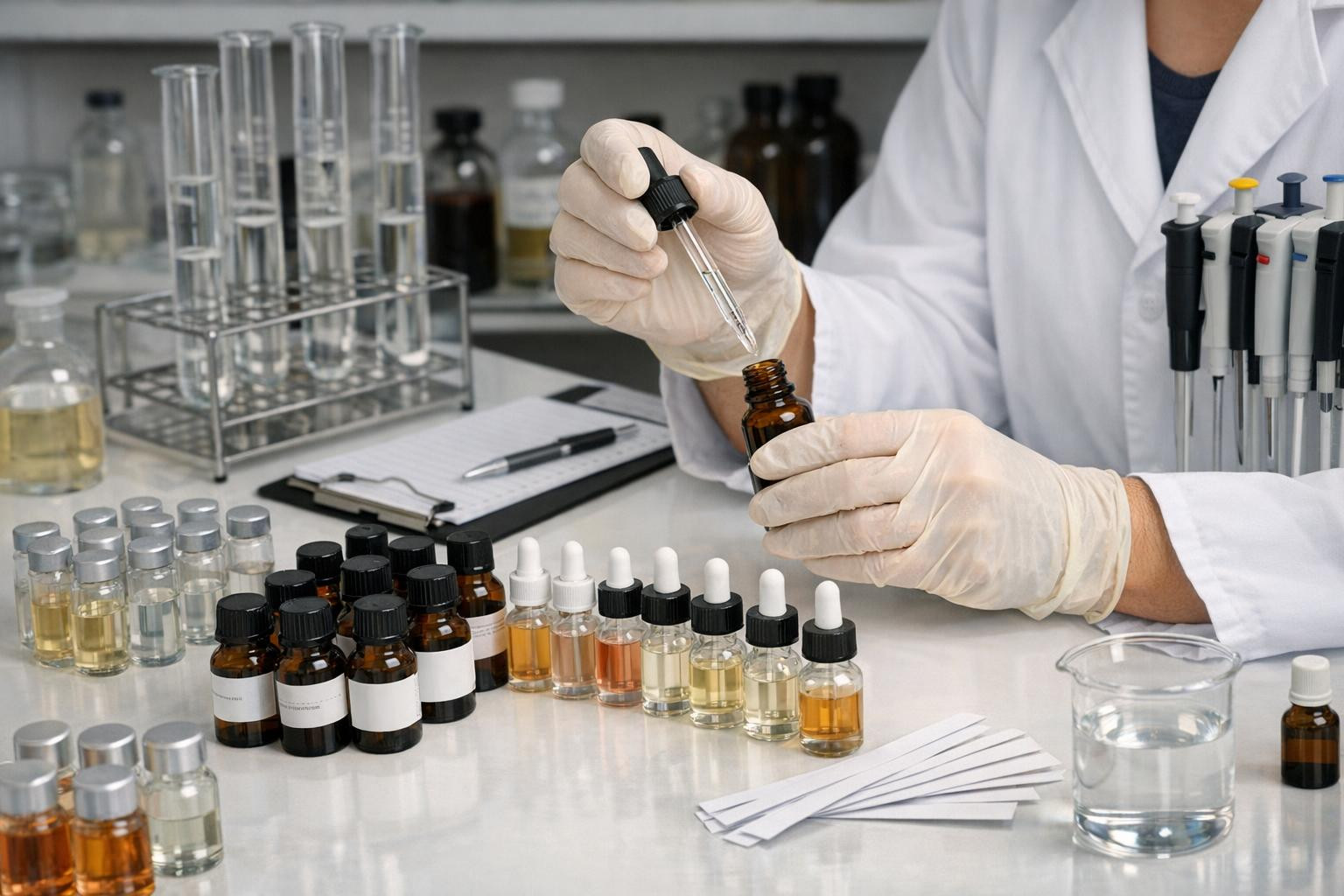 Flavour analysis and fragrance mixing, which ensures expected aroma and market certainty     Flavour analysis  combined with professional  flavour mixing   proc