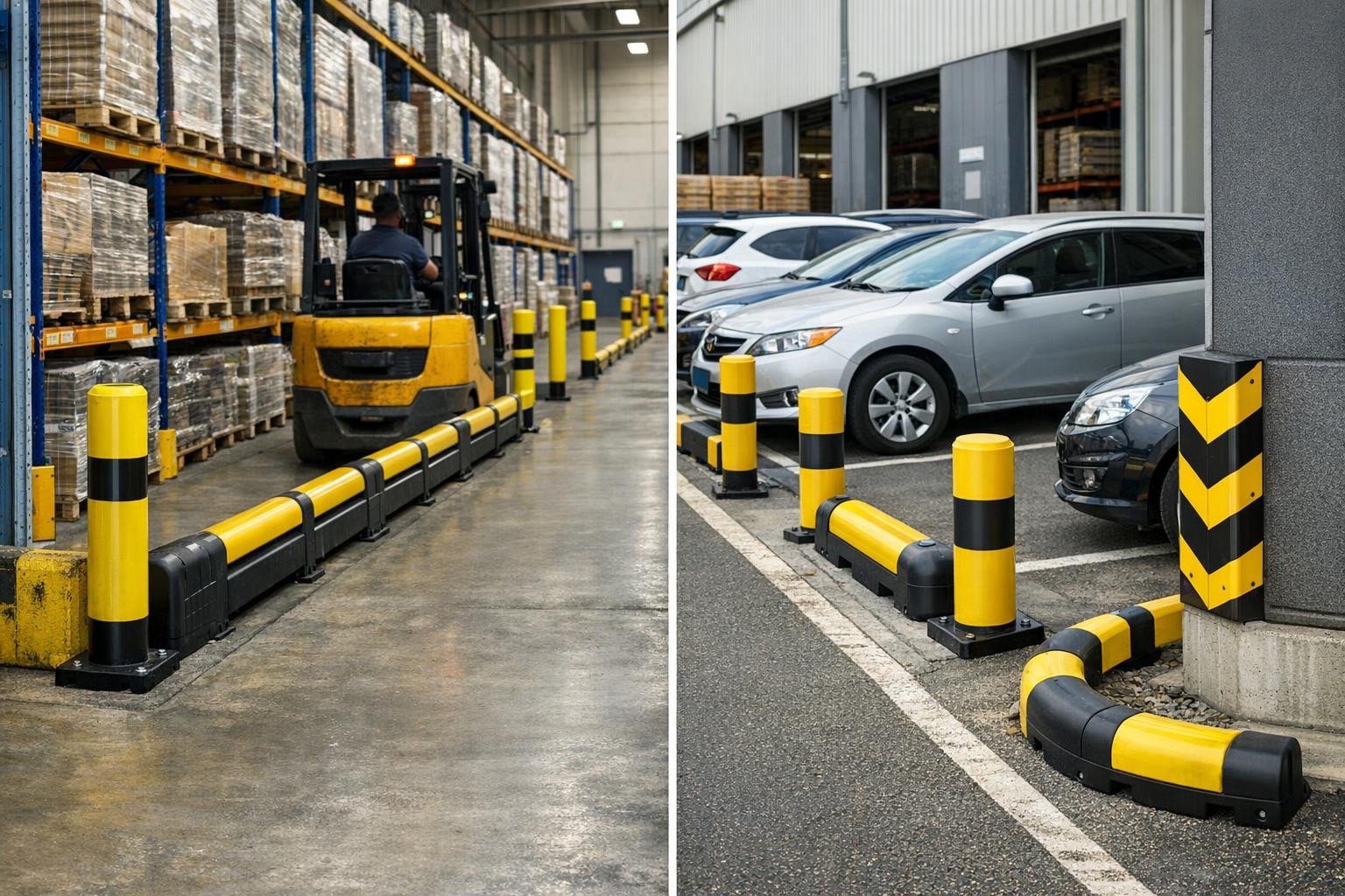 Defences that keep equipment, infrastructure and people safe   < Defences  are a practical and effective way to reduce collisions in production, storage and 