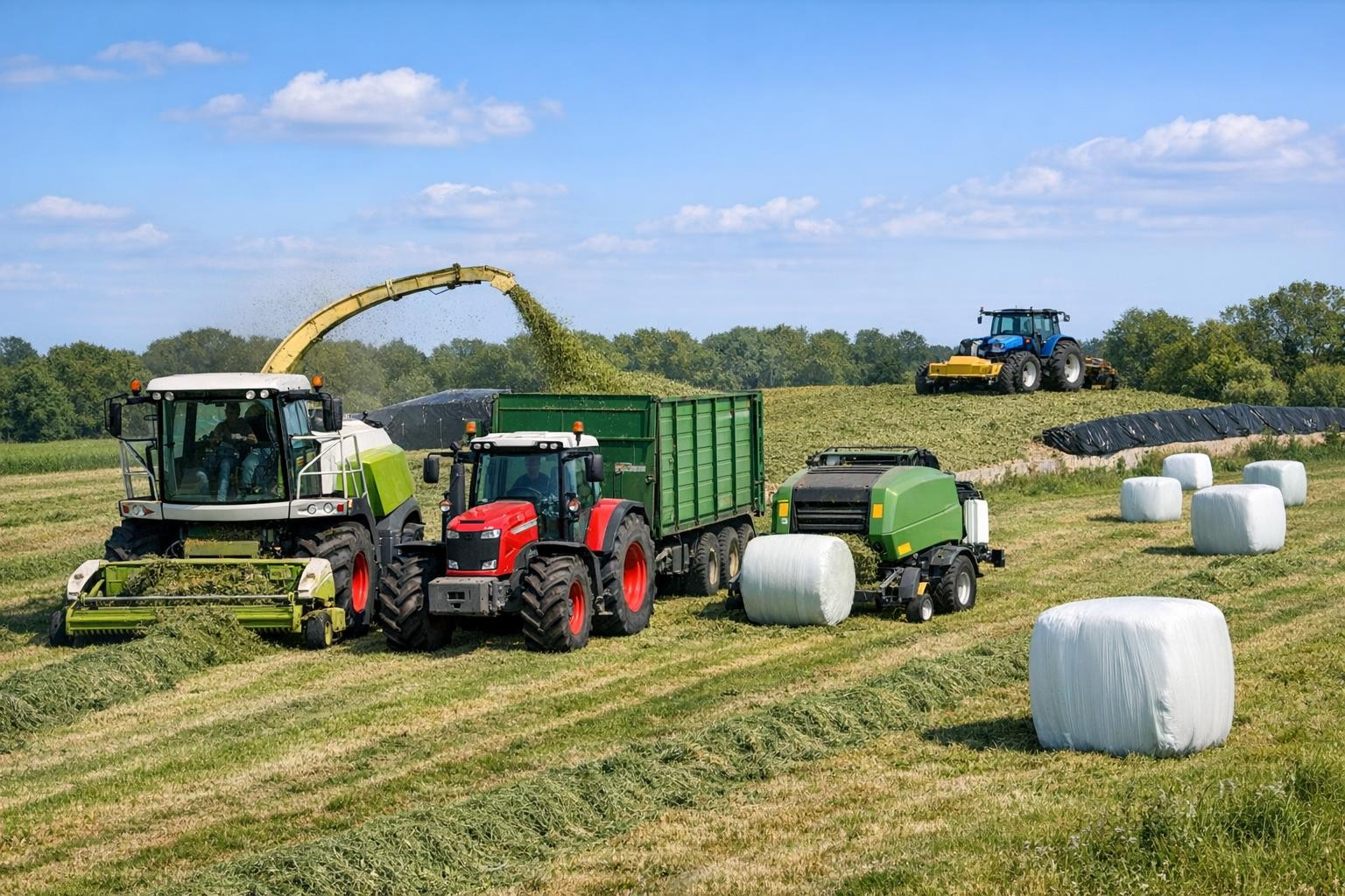 Full-automatic grass and silage handling from the field to the silo    Quick harvesting, accurate ballistics, safe transport and reliable slaughter   ensure opt