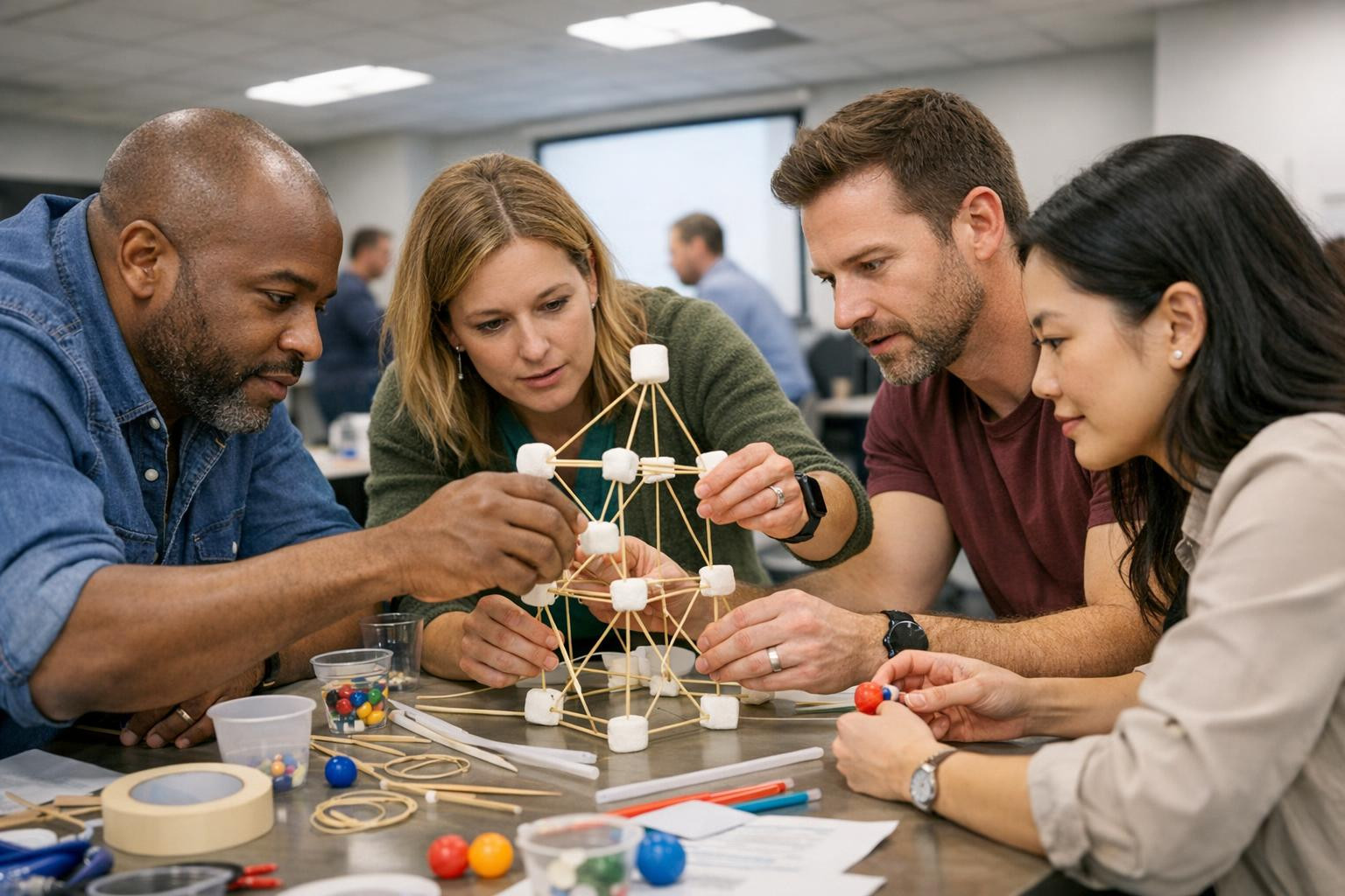Interactive team training  combines research approach and playful practicality to increase collaboration skills, creative problem-solving and trust in the team.