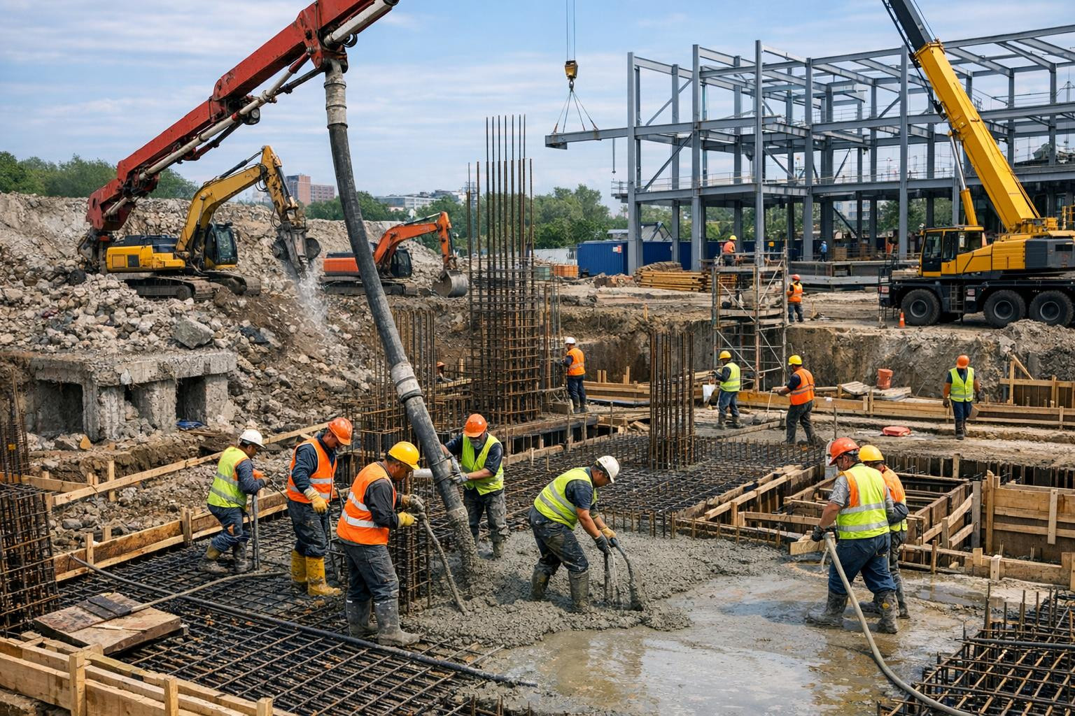 Strong construction works are the basis of each construction project: correctly performed  construction and concrete works  and professional  construction and i