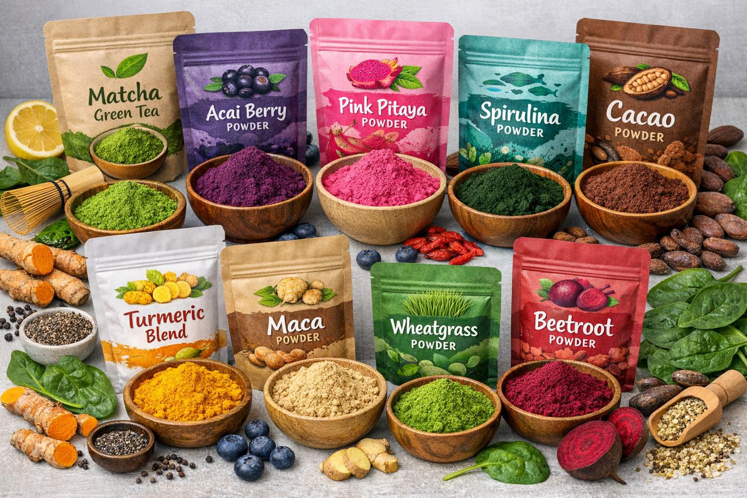 What is offered and to whom     A wide range of superfood powders and superfood blends for wholesale is ideal for shops, health product brands, cafes and renewa