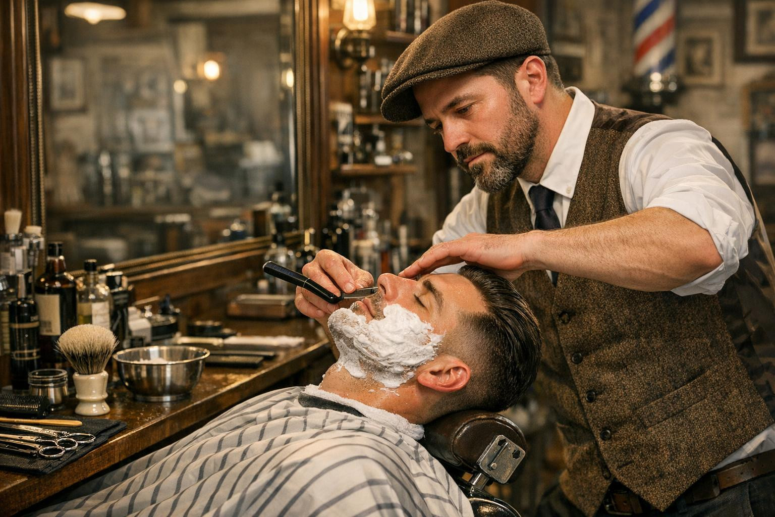 Full cutting and shaving for men    The cutting and shaving  offers a rapid and profound change in style for those who want to be refreshed at the same time. Th