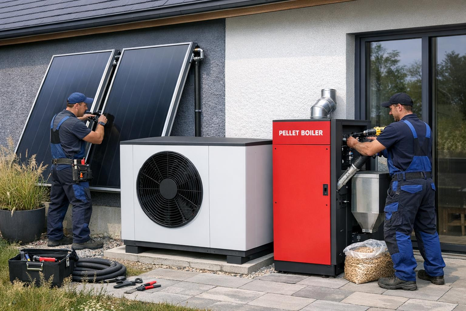 What is the offer     Complete renewable heating solutions are offered that combine heat pumps, solar thermal systems (solar heating) and pellet heating systems