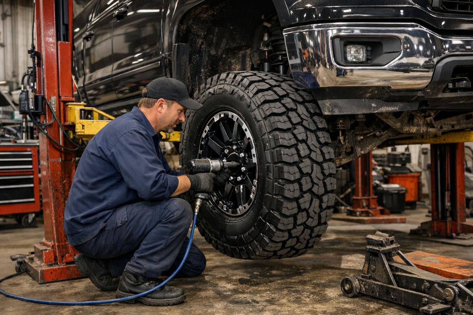 Suurte rehvide vahetus  pakub kiiret, kindlat ja professionaalset lahendust maasturite, kaubikute, veoautode ja traktorite suurte velgede ja rehvide käsitlemise
