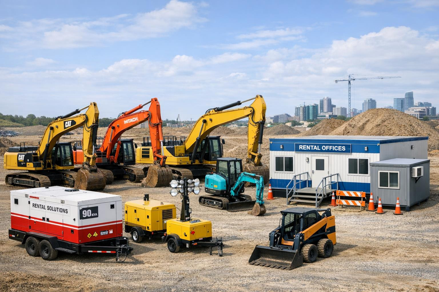 Paindlikud töökohalahendused, mis kiirendavad projekti käivitamist 
  Raskemasinad ,  generaatorid  ning  tööplatsimoodulid  ja  kontorcontainerid  ühes kohas a