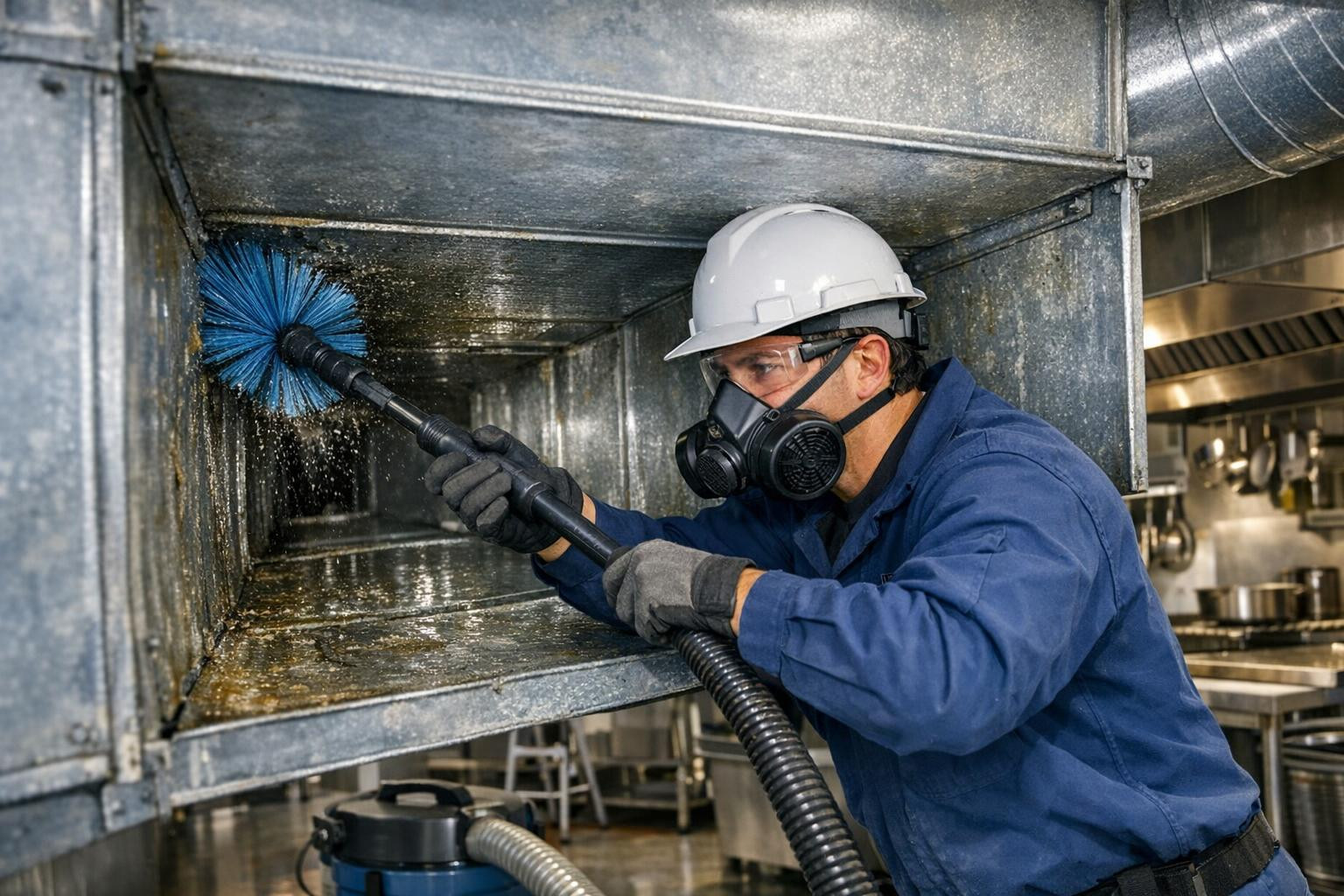 Ventilation treatment   removes fat and residues accumulated from kitchen air, pipes and filters, ensuring a cleaner airflow and a significantly lower fire risk