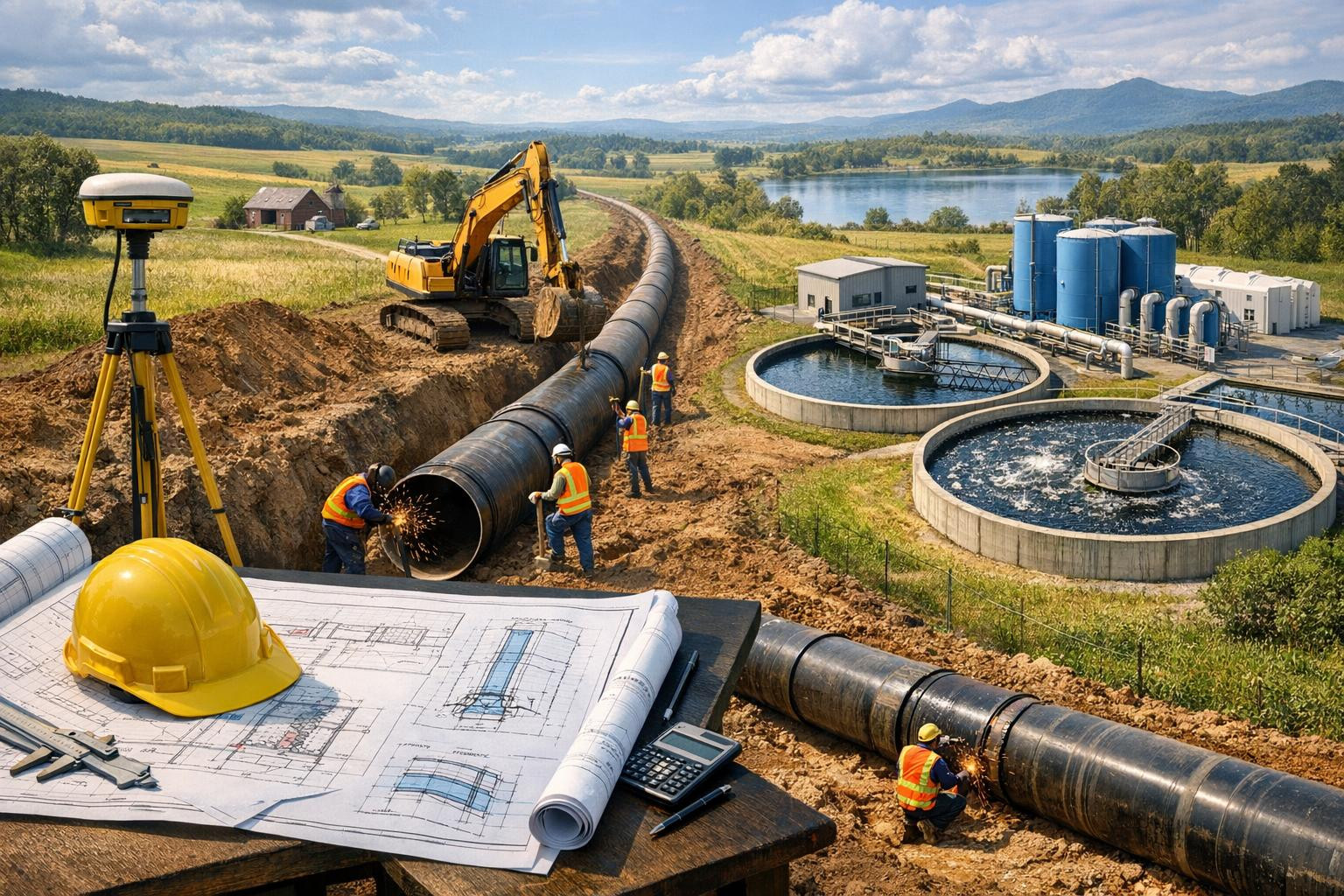 Full solutions for water and sewerage work   < Water and sewerage work  cover the entire process from projects and applications for permits to the constructi